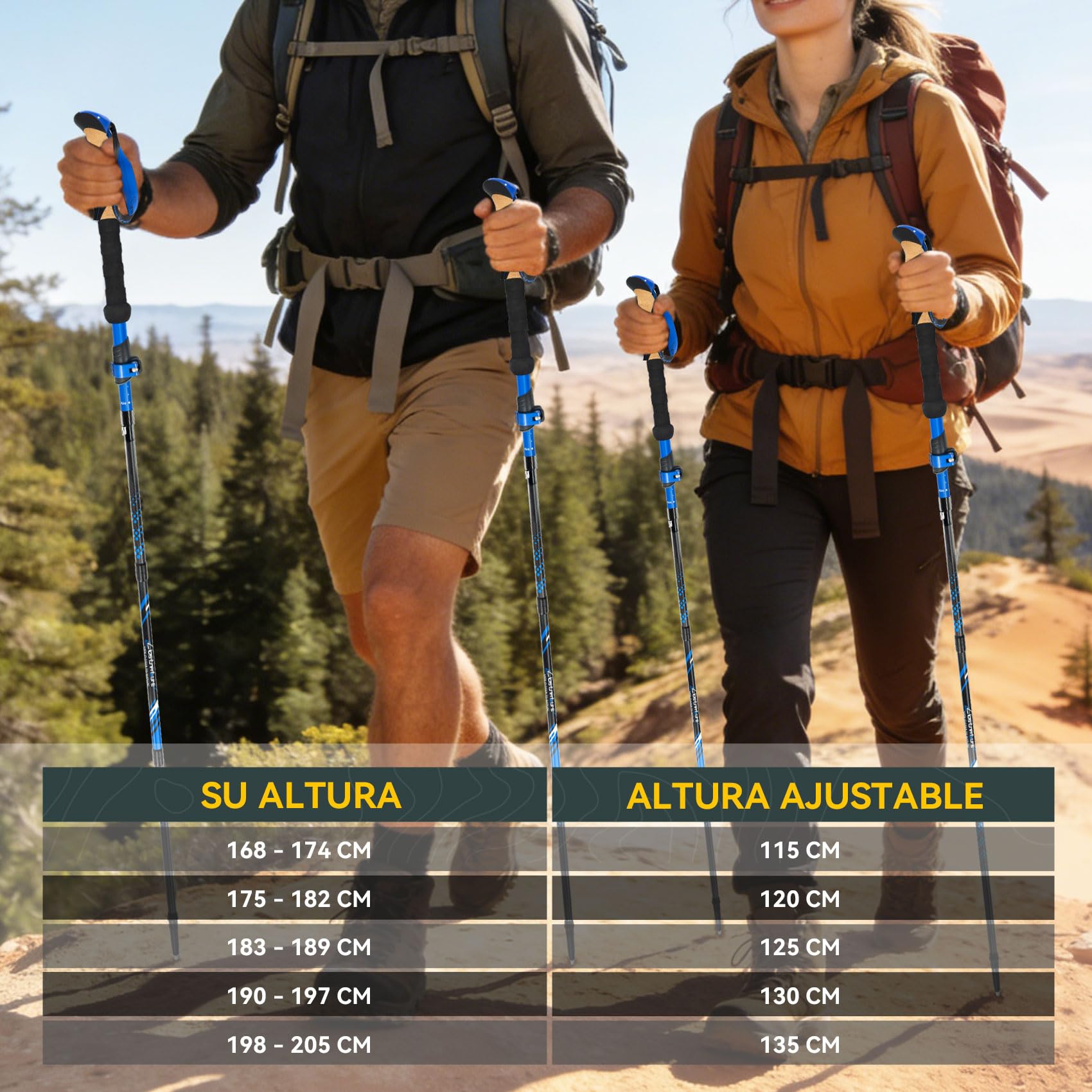Clostnature Bastones de Senderismo Plegables - Bastones Trekking de Fibra de Carbono, Juego de 2, Ajustables 115-135 cm, Sistema de Bloqueo Rápido, Palos de Senderismo Ultraligeros y Resistentes