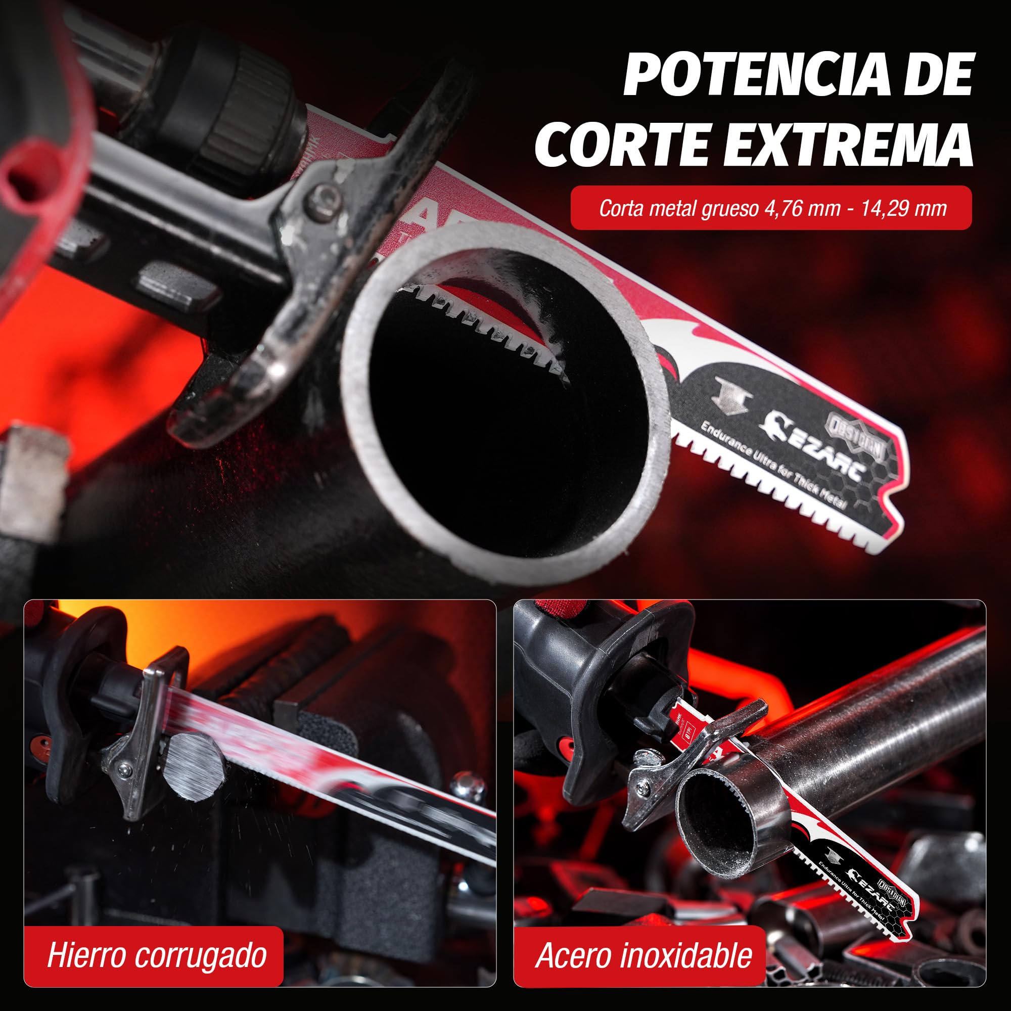 Hoja de sierra recíproca EZARC Obsidian Carbide (Pro) R678HMK 8TPI Endurance Ultra para metal grueso, hierro fundido, acero aleado 150 mm, paquete de 3