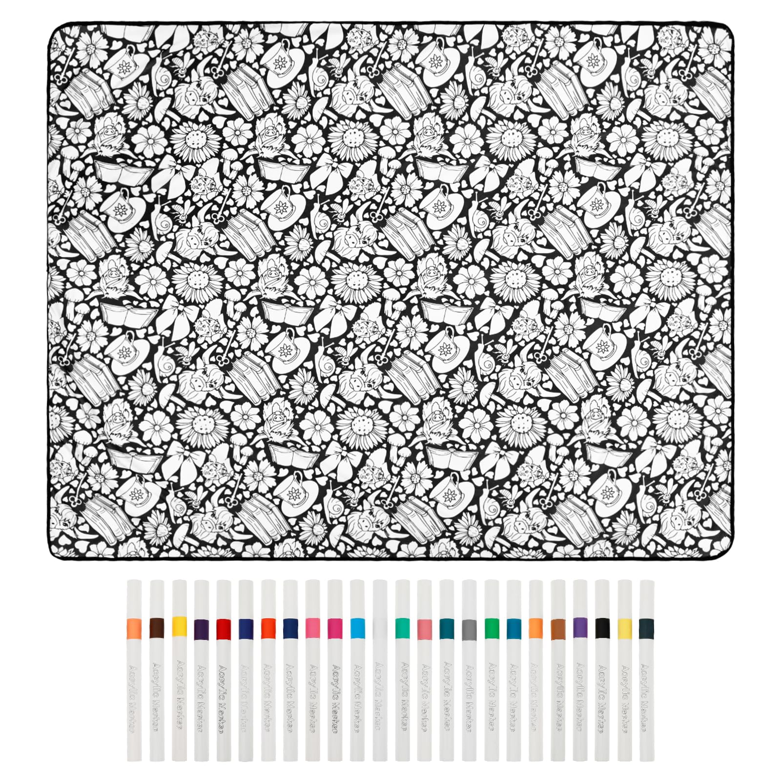 DIY Colouring Blanket for Adults 156x125cm Colour Your Own Blanket with 24 Markers Washable Colouring in Blankets Creative Interesting Soft Cozy Fleece Drawing Throw for Home Bedroom Living Room Decor
