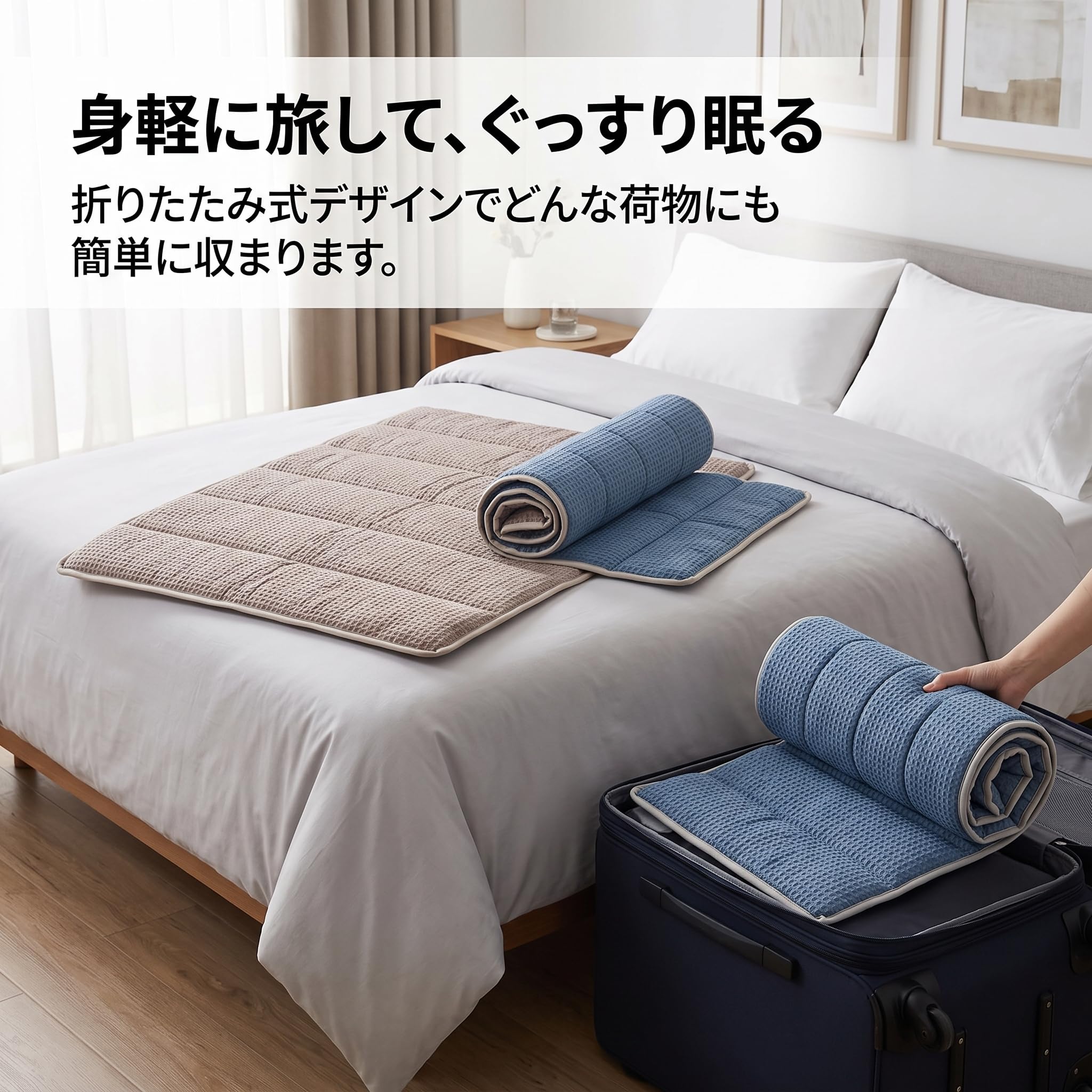 Almohada Viaje Algodón, Plegable y Altura Ajustable para Avión y Coche, Cojín Cuello Viaje para Adultos, Azul