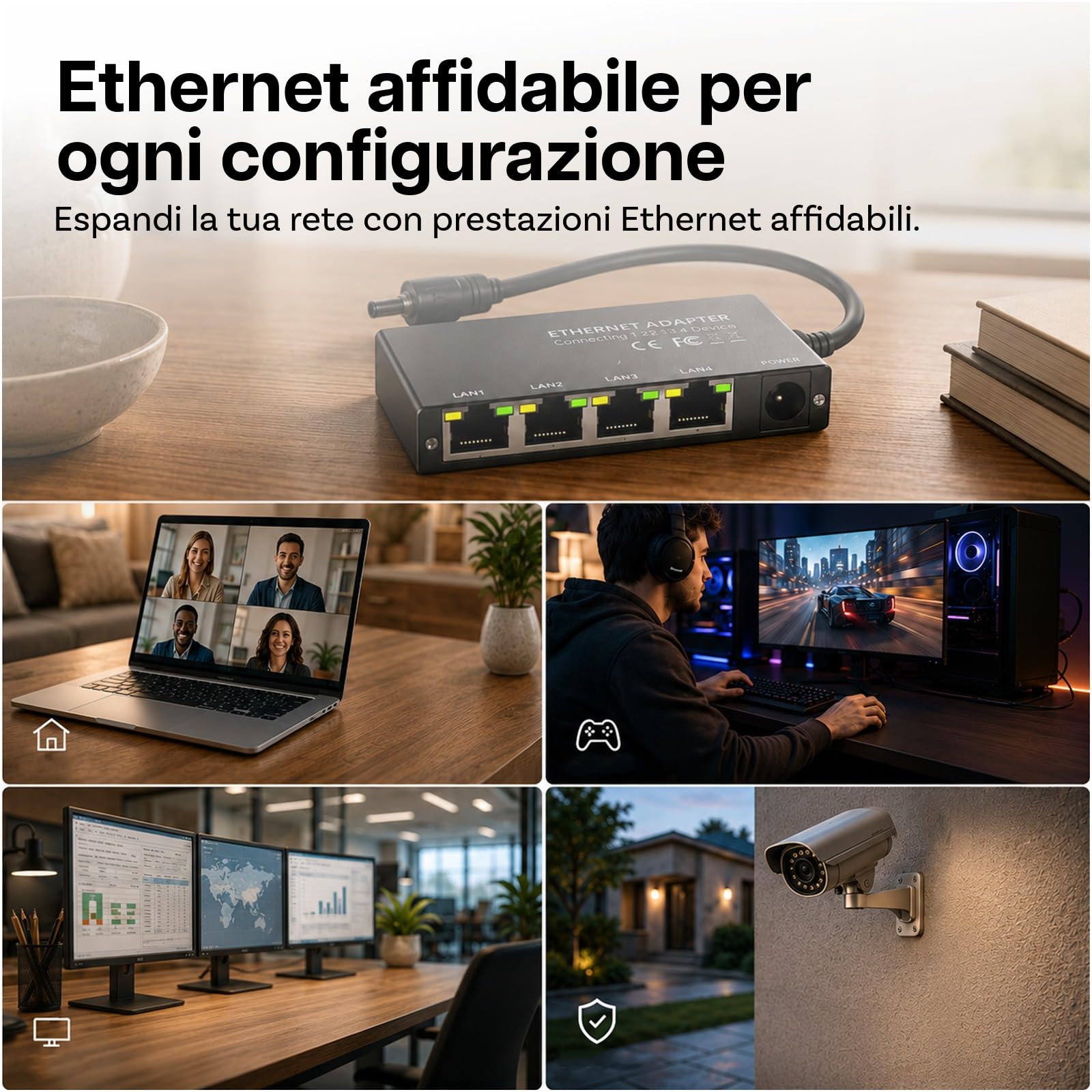 4 Porte Gigabit Adattatore Ethernet compatibile con Starlink Mini e Gen 3 di MMOBIEL – Switch Ethernet RJ45 da 1 a 4, Splitter Ethernet 1000Mbps con Cavo 0.5m – Per Camper, Barca, Home Office e Gaming