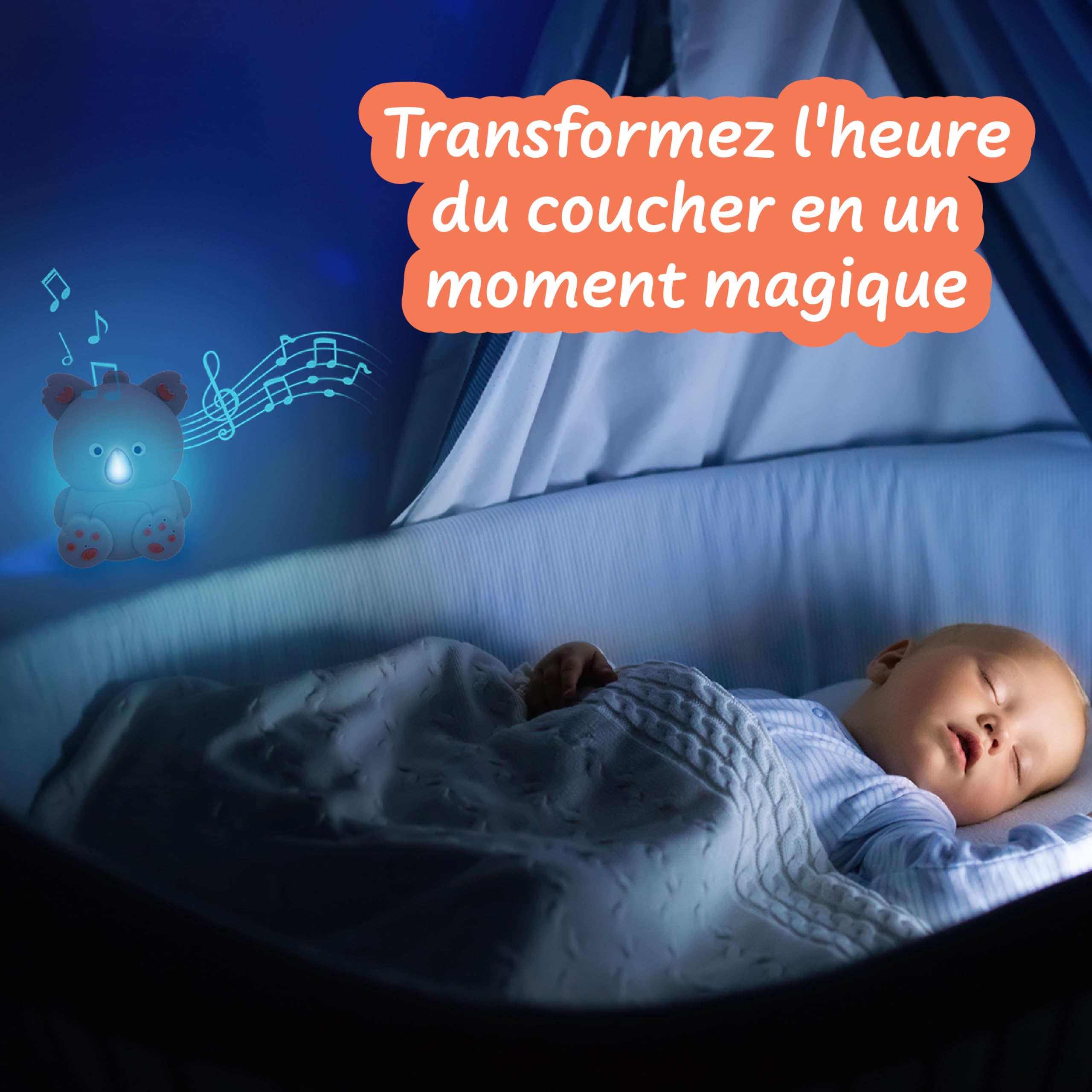 Science4you Sleepy Koala - Veilleuse de Bruit Blanc pour Bebe 3-en-1, Peluche Musicale avec Lumière Qui respire, Aide au Sommeil Nouveau-Né, Portable et Rechargeable, Cadeau de Naissancee