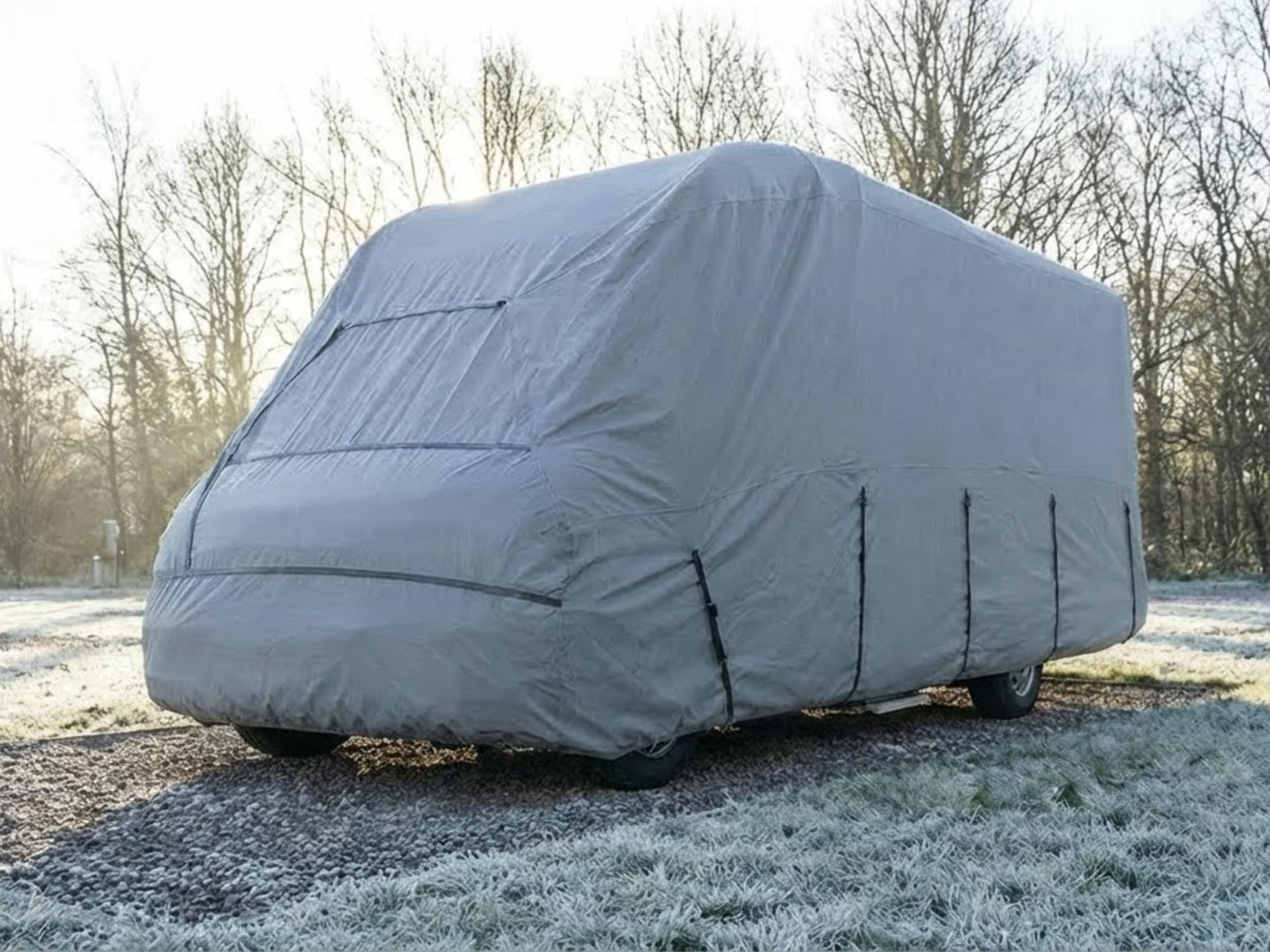 Deiwo Funda protectora para autocaravana, tamaño S-XXL, 570-750 cm, 3 capas, 160 g/m², transpirable (S (235 x 570 x 270))