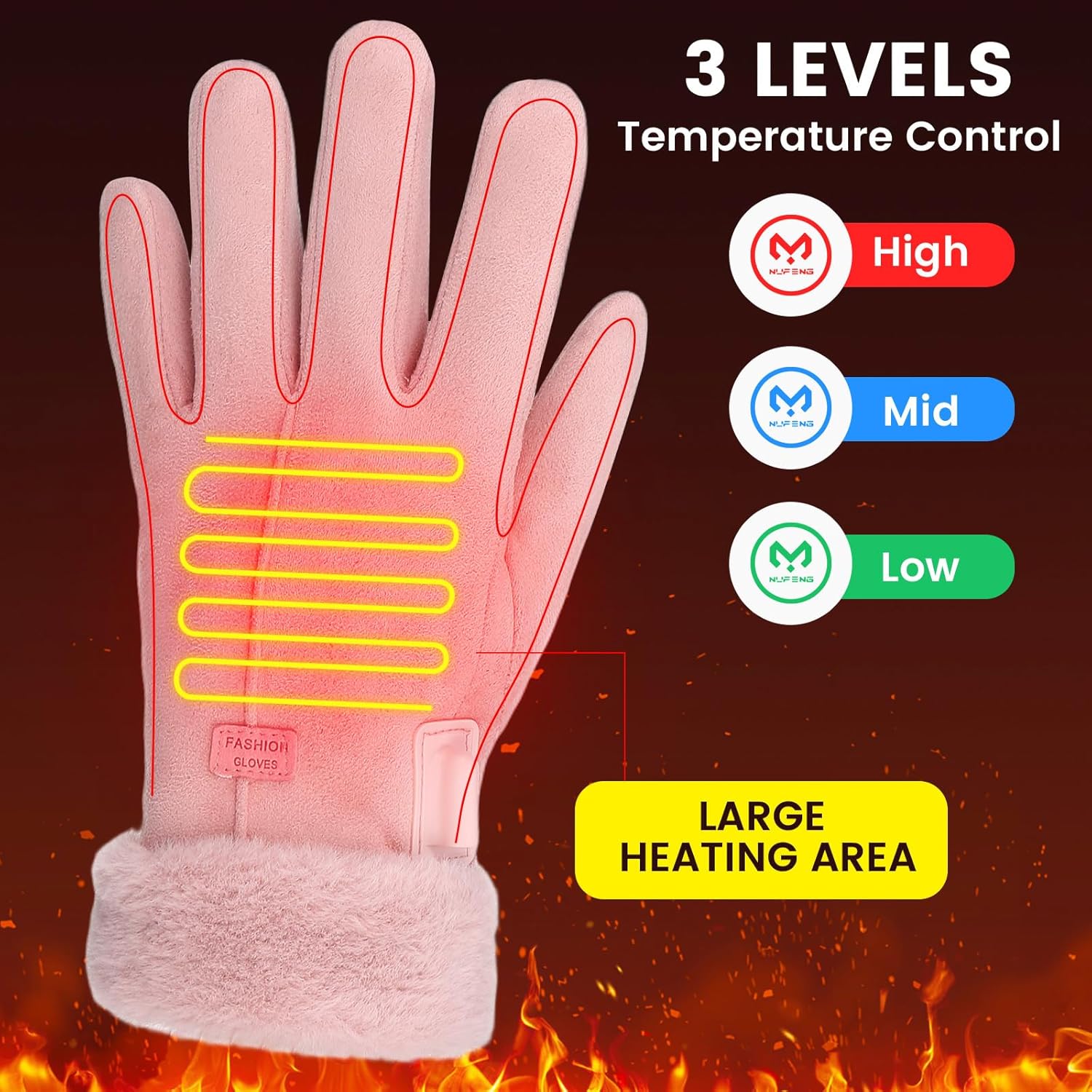 BESPORTBLE USB Heated Gloves for Women, Electric Hand Warmer Winter Warming Heating Glove with Adjustable Temperature, Suede Thermal Mittens for Walking Outdoor Driving, Pink - Image 2