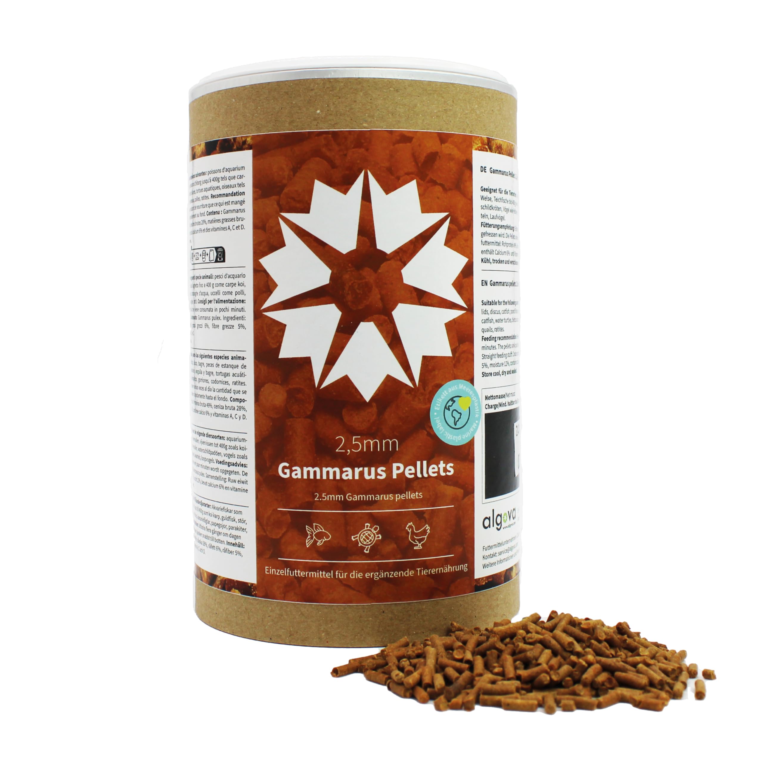 Gammarus Pellets 2,5mm Bachflohkrebse Natur-Sinkfutter für Aquarienfische, Cichliden, Diskus, Welse, Teichfische, Koi, Goldfische, Stör, Wasserschildkröten, Vögel, Hühner, 7kg