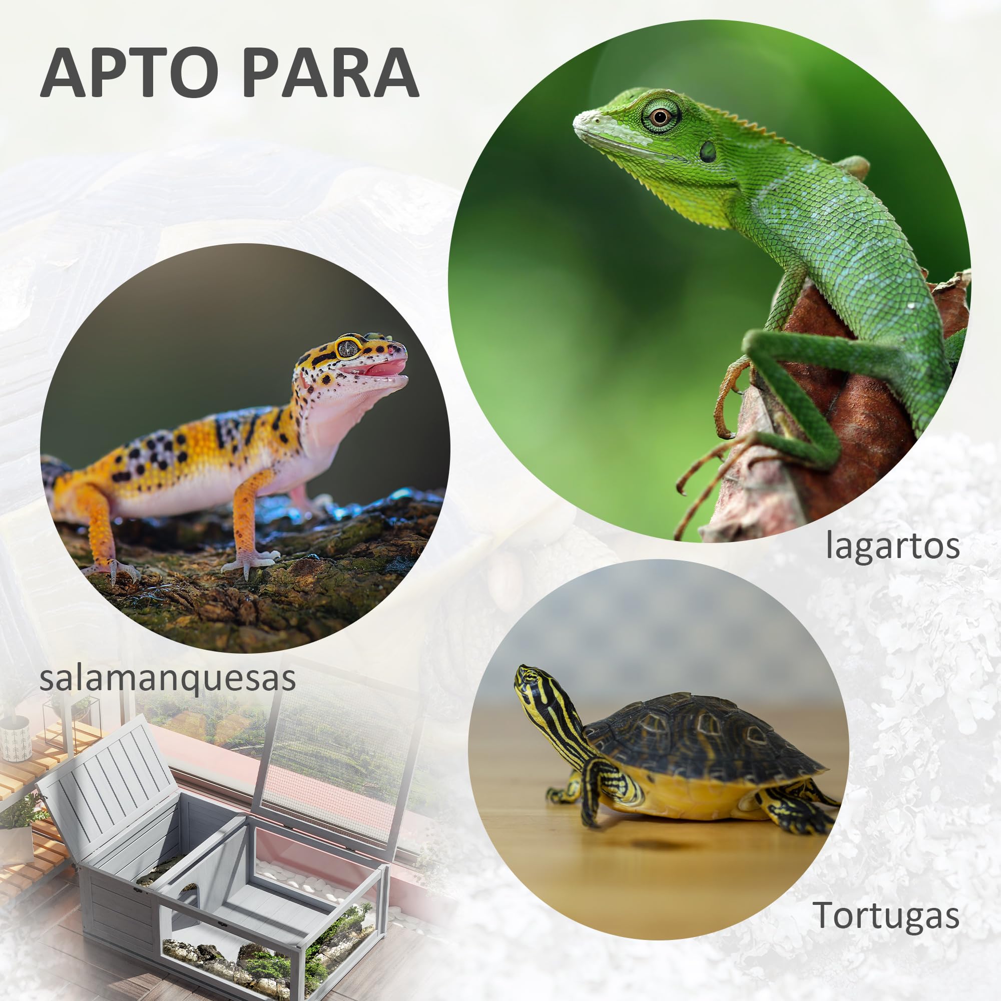 PawHut Casa para Tortugas de Madera, Terrario para Reptiles con Techo de Malla, Paneles Laterales Transparentes Extraíbles y Pestillo de Seguridad, Caseta para Tortugas, 91x60,5x32 cm, Gris