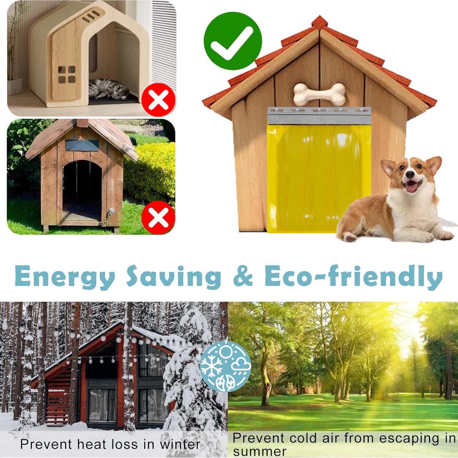 Poweka Porta per Cuccia Cane,Tenda a Strisce in PVC 3,6m*20cm (con 2 Strisce di Metallo), Tenda a Strisce Gialla Trasparente Termoisolante e Resistente al Freddo per Tende Elastiche Industriali