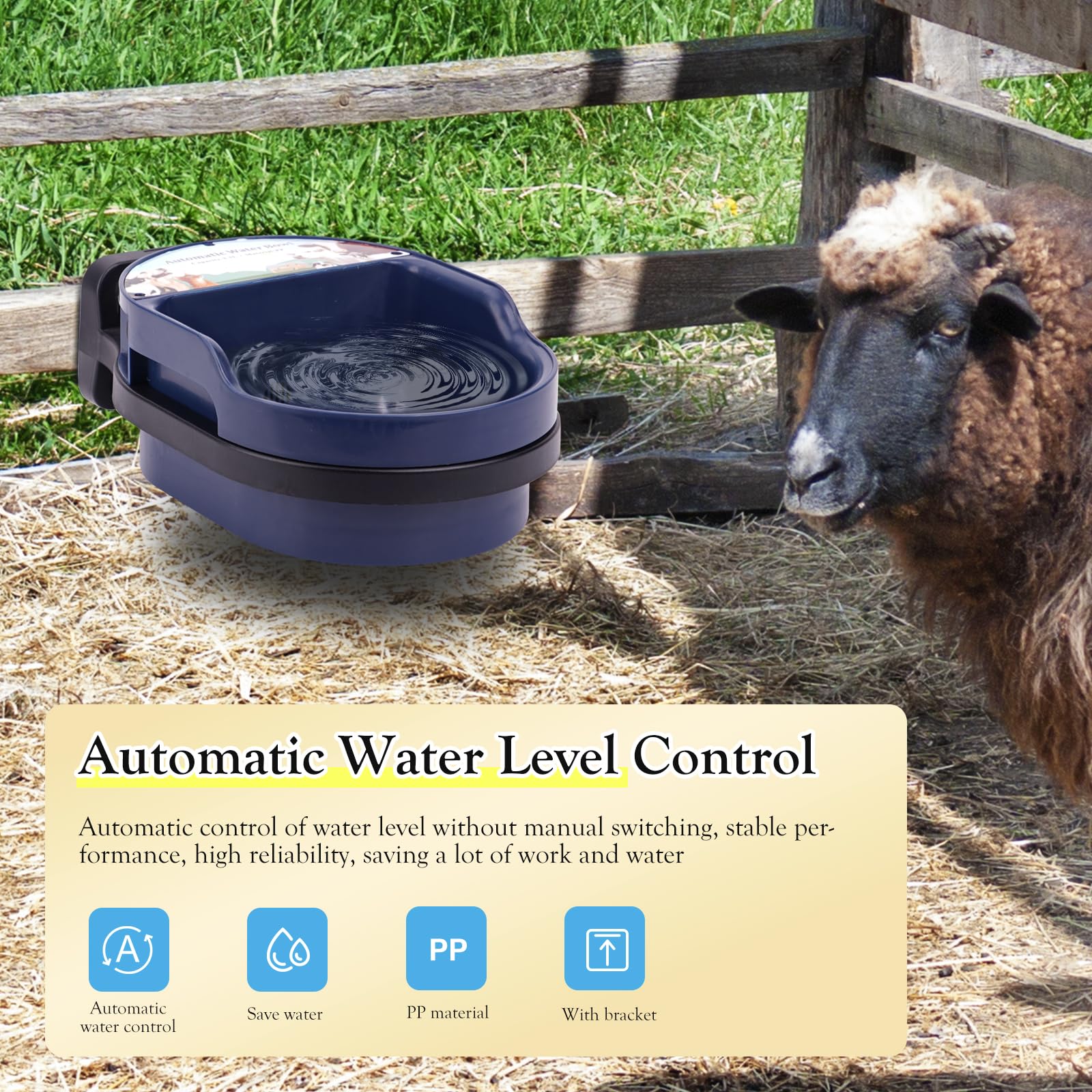 Ciotola Automatica per L'Acqua Del Bestiame con Valvola Galleggiante Regolabile In Plastica per Animali di Pecora Capra Vitello Scrofa Cane Abbeveratoio per Animali di Grandi Dimensioni (Blu)