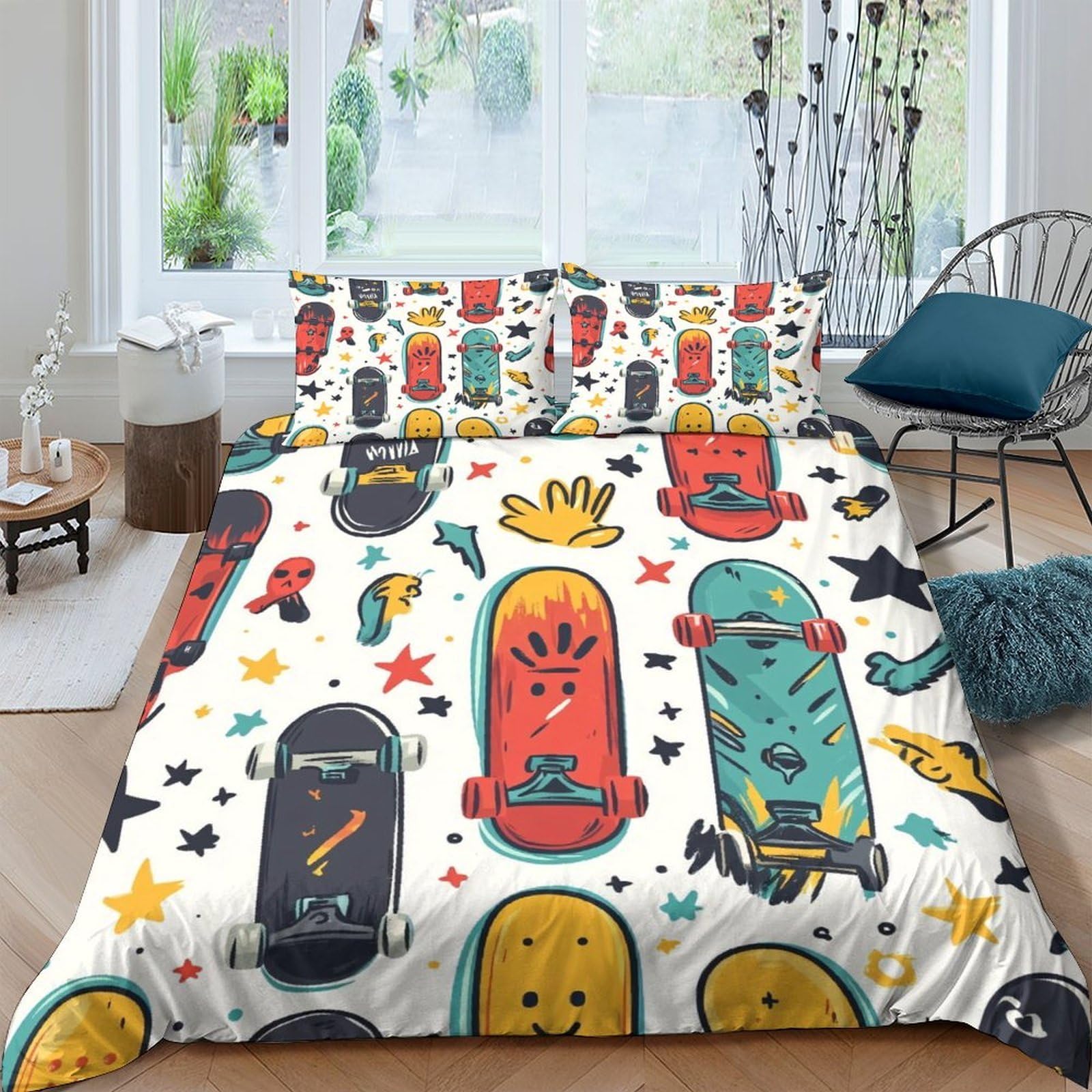 Ctjqhvkz Style-7 3D Printed Skateboard Cartoon Fitted Sheet Microfiber Soft Breathable Graffiti Bed Cover For Bedroom Decor Dorm Protection Single（135X200cm）