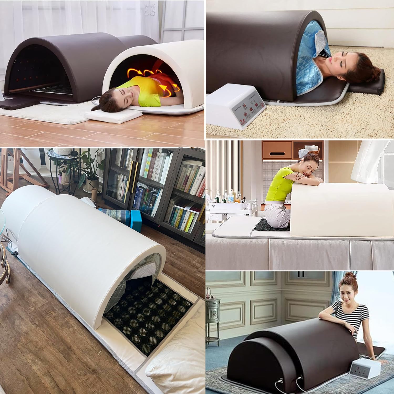 Sauna Con Cúpula De Infrarrojos Lejanos Para Spa Personal De Adelgazamiento Y Desintoxicación En El Hogar,Cápsula De Sauna Portátil Tumbado Cobertura Completa 360 ​​grados,Brown