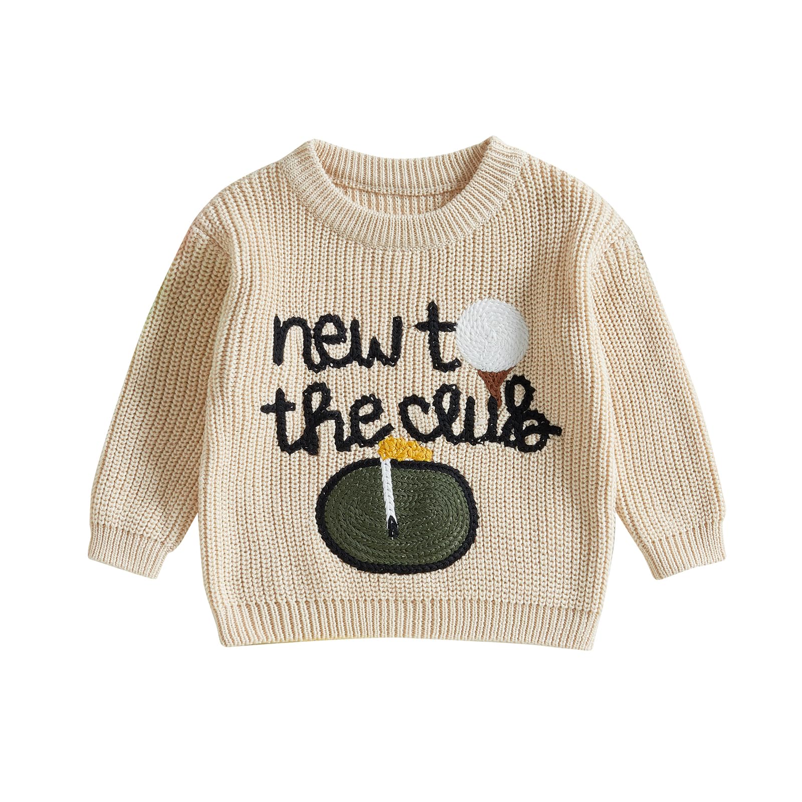 Toddler Baby Boy Girl Golf Outfit New to The Club Golf Knit Sweater Knitwear Pullover Top Fall Winter Clothes (Beige, 3-6 Months)