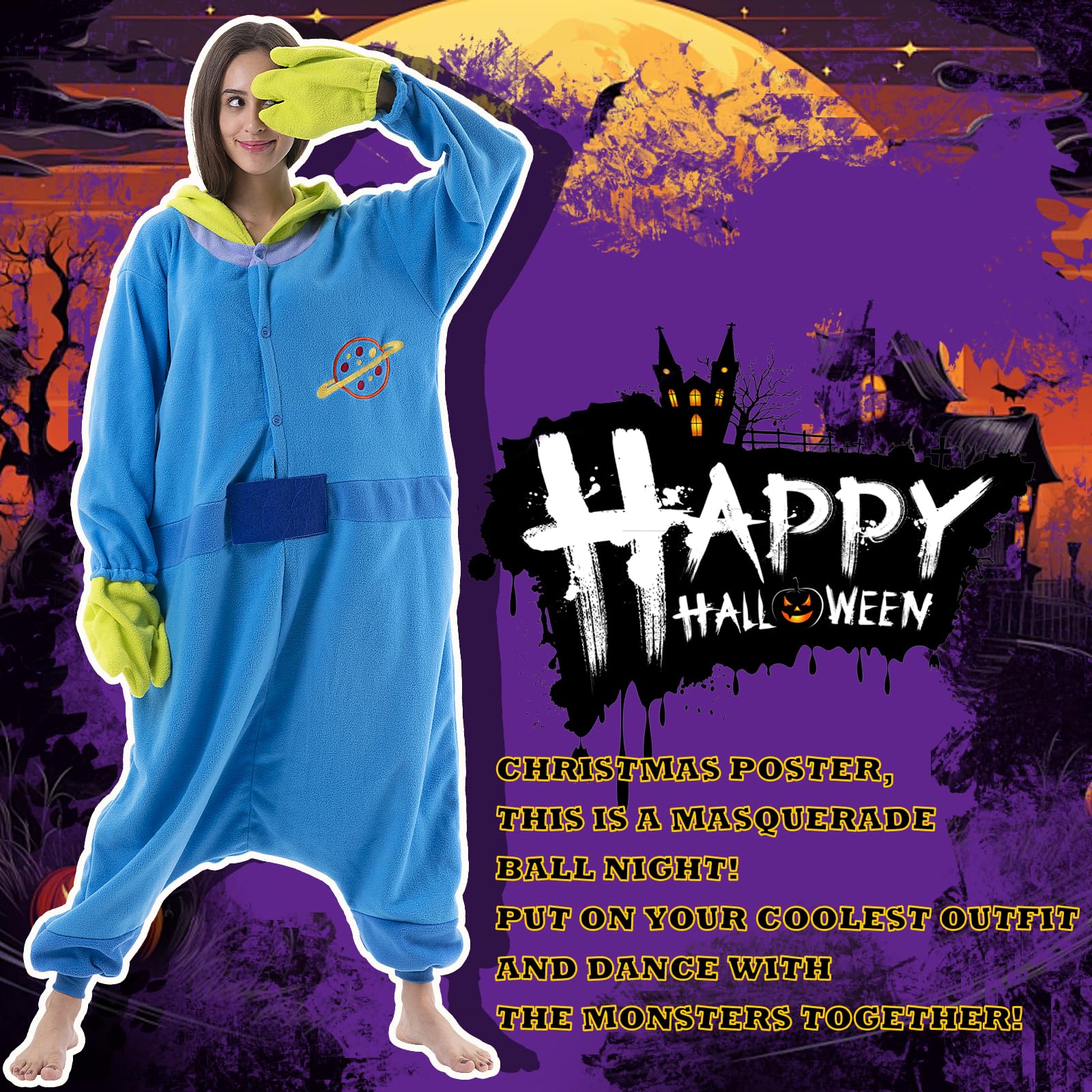 Beauty Shine Unisex Adult Onesie One Piece Pajamas Cosplay Cartoon Costume Halloween Christmas Sleepwear Jumpsuit Homewear: Large Aliens