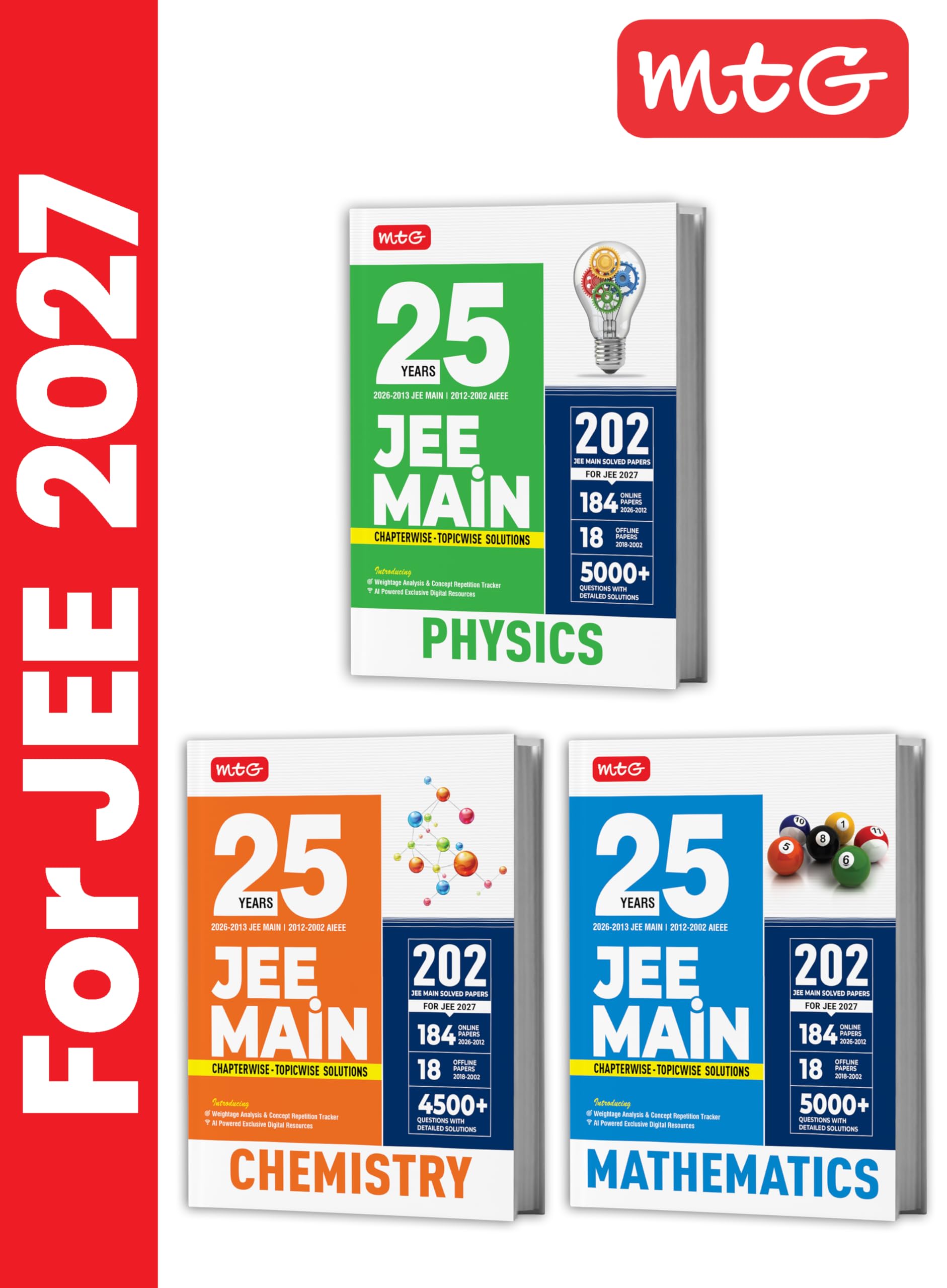 MTG 25 Years (2026-2002) JEE MAIN PYQ Book | 202 Chapter-wise Topic-wise Previous Years Solved Papers Physics, Chemistry & Mathematics For 2027 Exam ... Analysis & Concept Repetition Tracker
