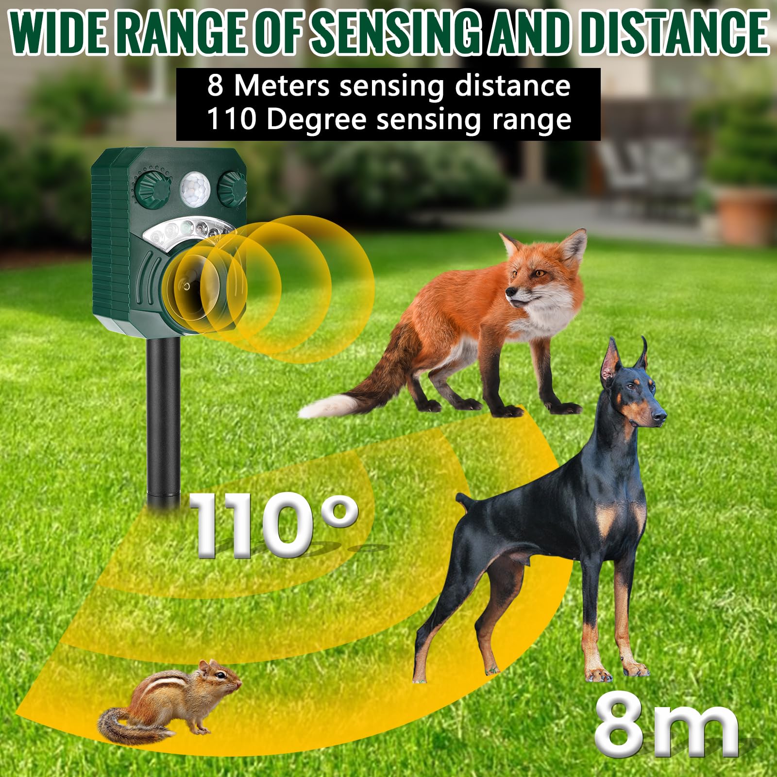 Répulsif Chat Ultrason Solaire 5 Modes – Repousse Animaux Extérieur Avec LED Flash Et Alarme, Étanche IP65 Pour Jardin, Anti Chats, Chiens, Renards, Rongeurs
