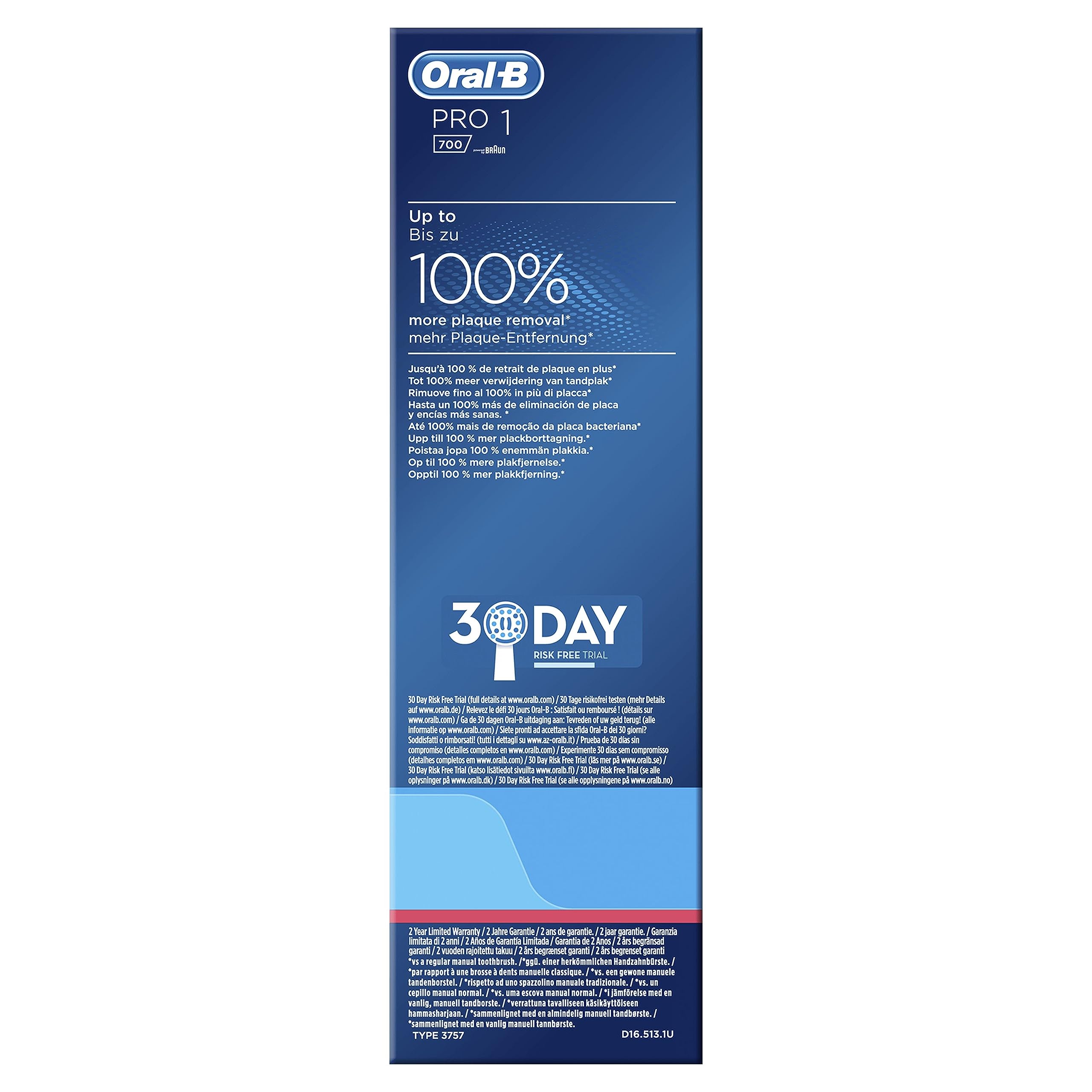 Braun Oral-B PRO 1 700 Brosse À Dents Électrique Rechargeable, 1 Brossette