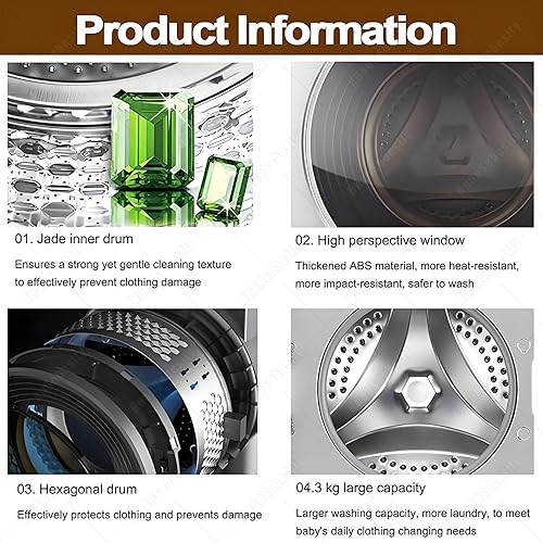Miniatura 5 de HuanSebesity Mini máquina de lavandería de 6.6 lbs, lavadora de tambor frontal totalmente automática portátil, mini lavadora montada en la pared,