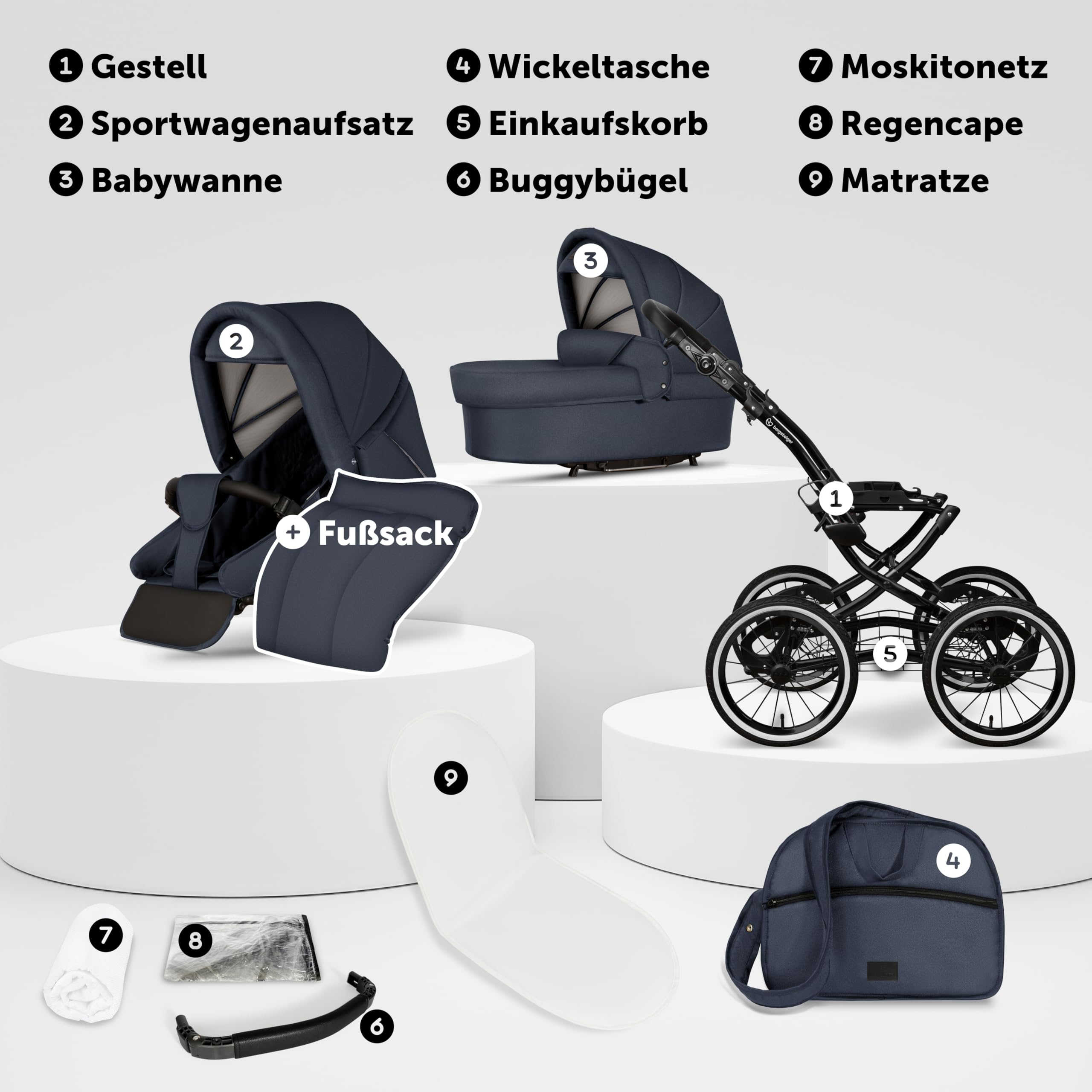 Bergsteiger Venedig Nostalgie Kombikinderwagen 2-in-1 ohne Babyschale   Babywanne & Sportsitz, Luftreifen, Federung, hhenverstellbarer Griff,  faltbar, Zubehr : Amazon.de: Baby