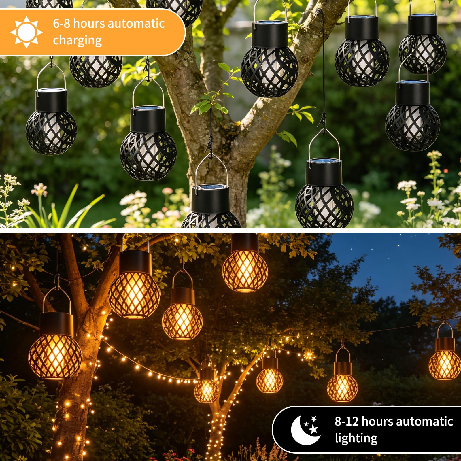 Solarlampen für Außen Hängend,8 Stück Solar-Hängeleuchten,Solar Hängeleuchte für außen,Mit Clip,Solar Hängelampe,Wasserdicht für Außen Deko,Balkon,Party Dekoration,Höfe,Zäune,Baum,Garten