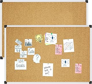 XBoard 24 x 18 Inch Cork Bulletin Notice Pin Board for Wall with Aluminum Frame for Home School & Office Display (Pack of 2)