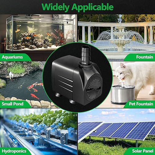 Miniatura 5 de Bomba sumergible de 400 GPH (1500 LH) de 20 W, bomba de fuente ultra silenciosa con elevación de 6.56 pies de altura y 3 boquillas para acuario,