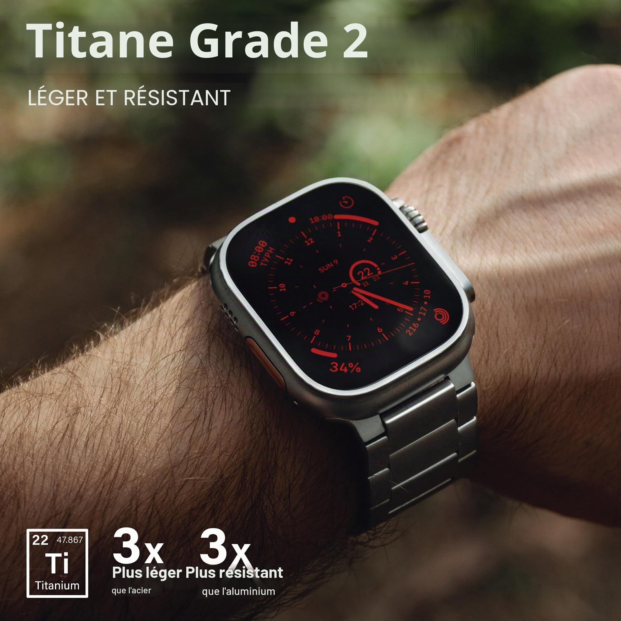 KORDIZ Bracelet de montre en titane T01 (Max) - Compatible avec Apple Watch Ultra 2 et Ultra (49 mm) - Bracelet de montre en titane réglable avec fermoir sécurisé - Bracelet de couleur