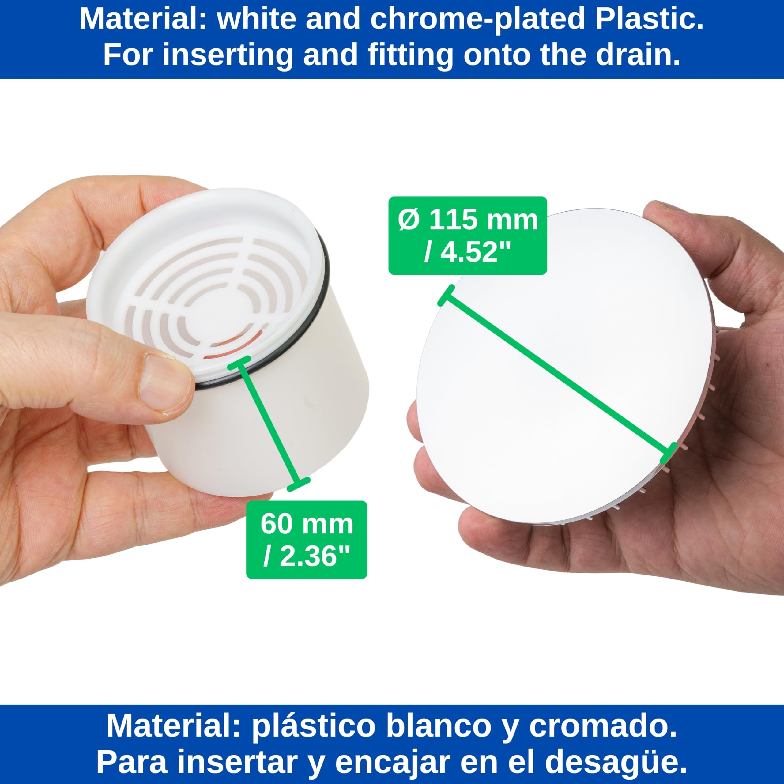 Capot et tube plongeur pour écoulement de douche, Ø 115 mm, compatible avec la garniture d'écoulement Viega Tempoplex à partir de l'année de construction 2006, couvercle ABS chromé