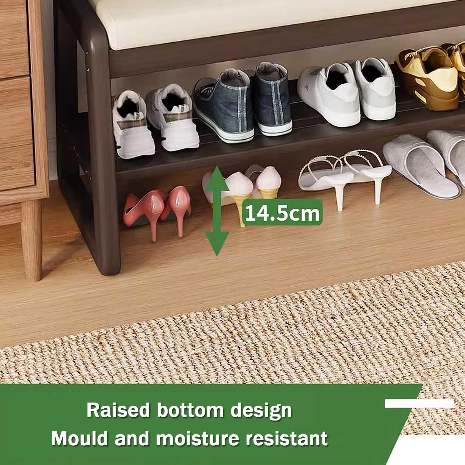 Banco de Almacenamiento para baño, Almacenamiento de Zapatos, Entrada, Pasillo pequeño, Banco de bambú con Almacenamiento y Asiento de Cuero PU Sushion
