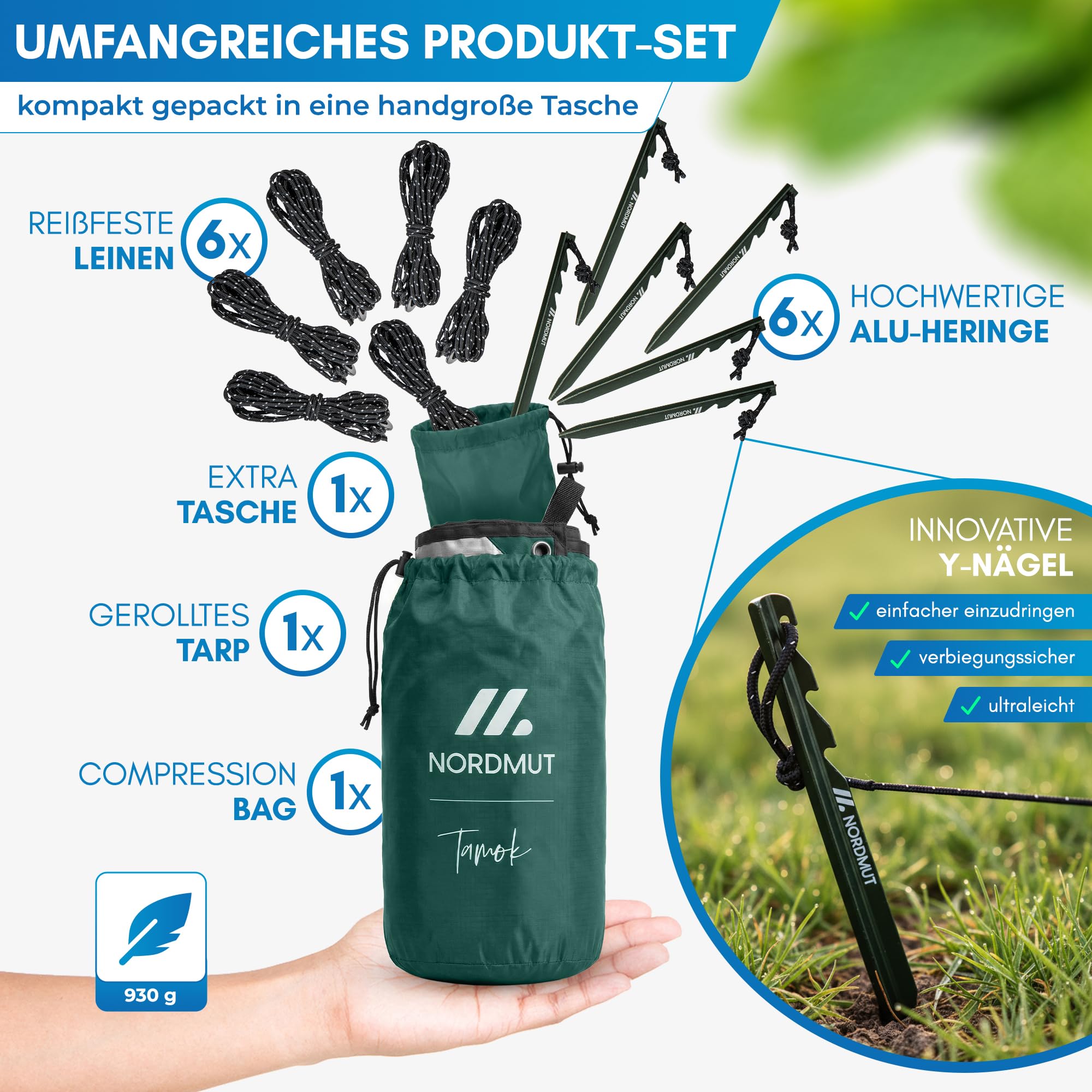 NORDMUT® Tarp 3x3/4m wasserdicht Zeltplane mit Ösen Ultraleicht für Camping Wandern