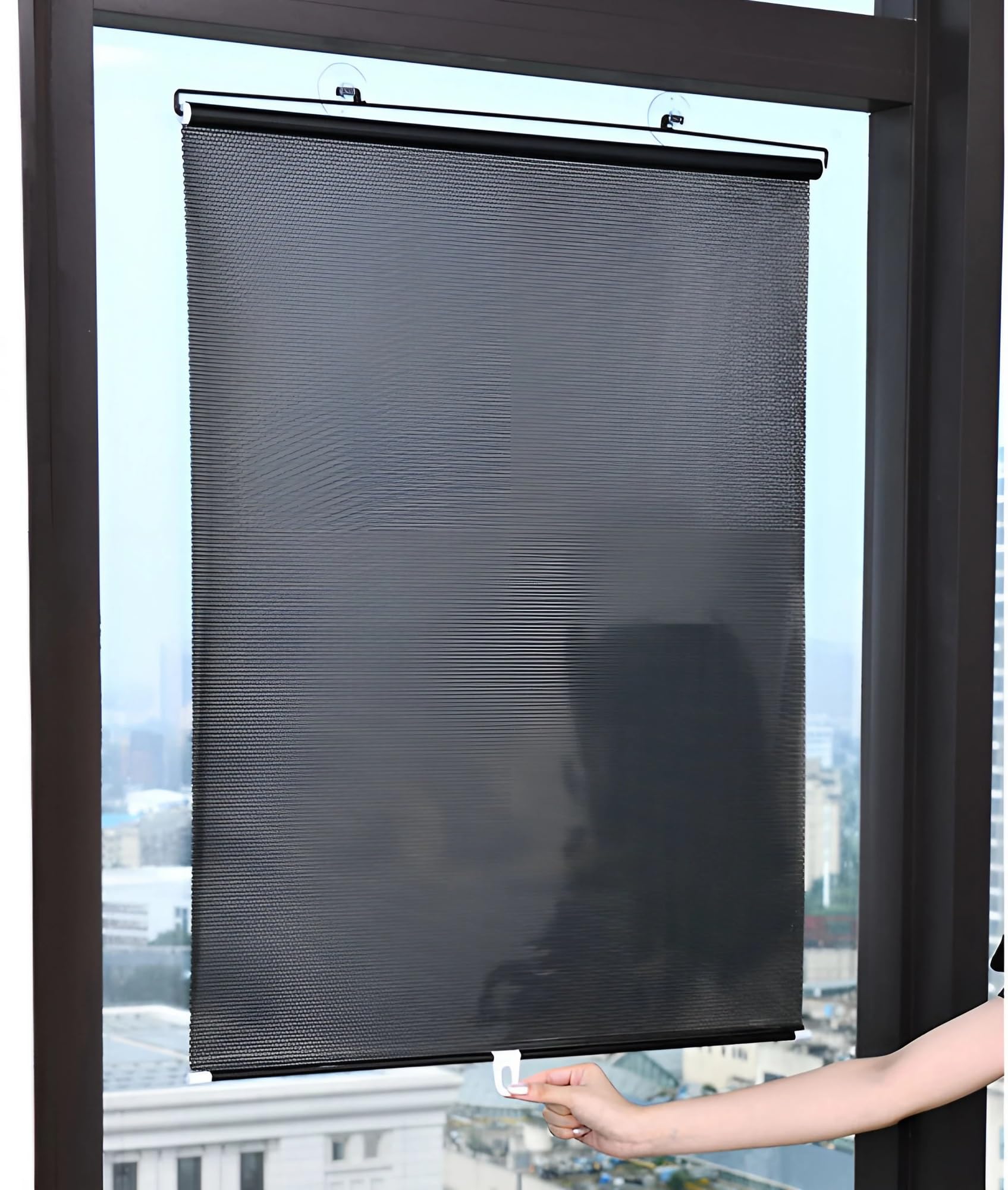ZDSDZSD Suction Cup Blackout Blinds Stick On, Blinds Window Roller No Drilling, PVC Temporary Blinds for Windows Bedroom Bathroom Kitchen Skylight Patio(Black,40 x 125 cm)