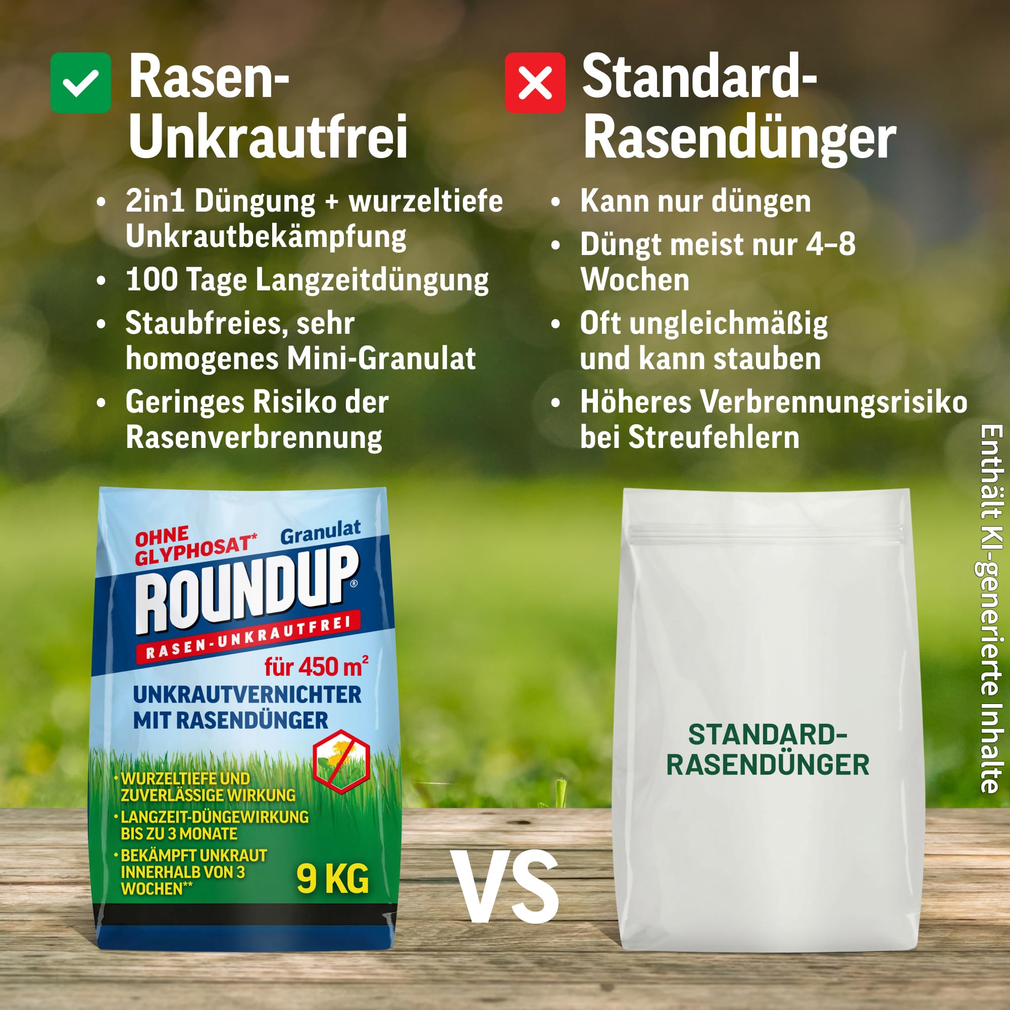 Roundup Rasen Unkrautfrei Rasendünger 9kg 450 m² 2in1 100 Tage Granulat