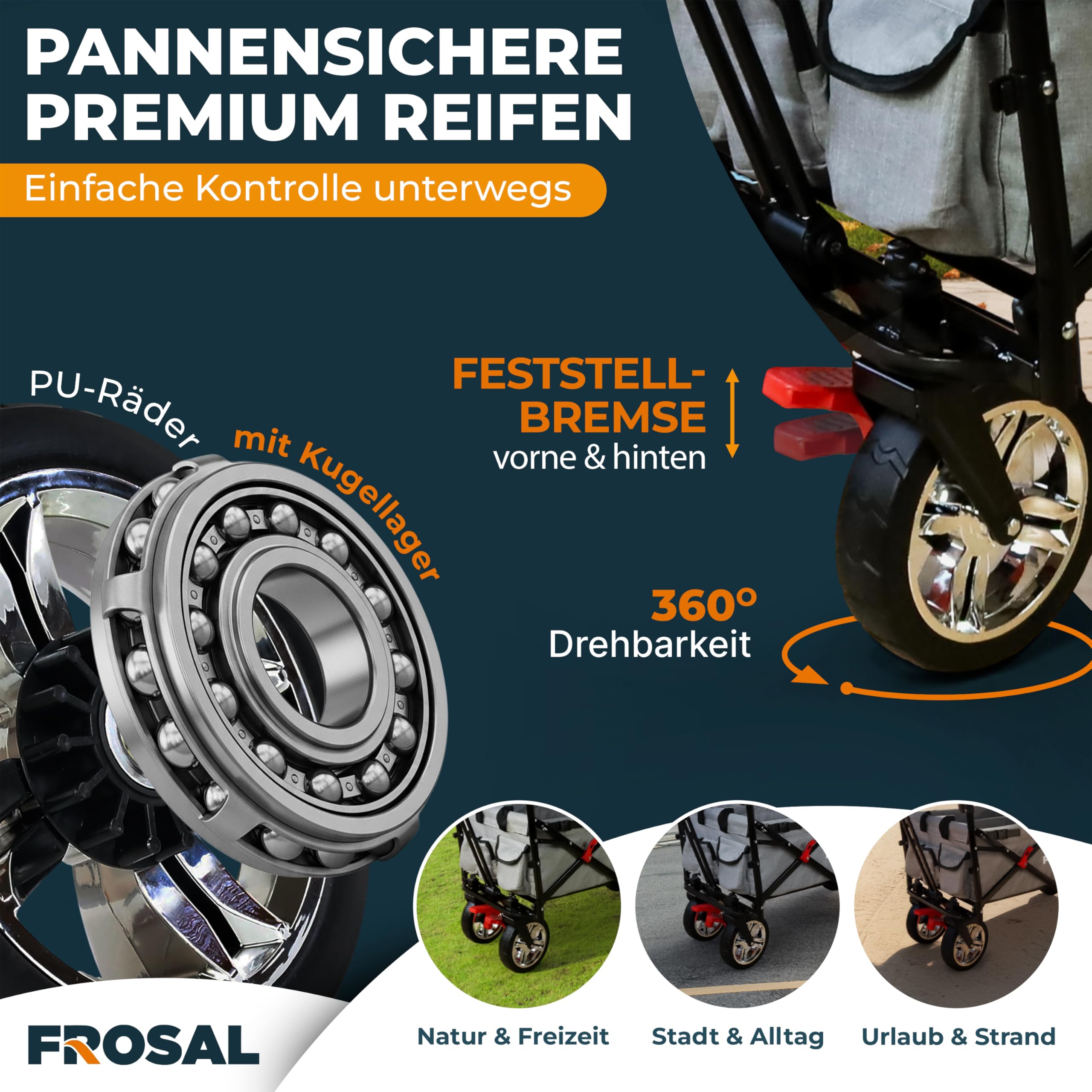 FROSAL Chariot de transport pliable avec toit Leo gris argenté souple | Chariot de transport pliable pour enfants