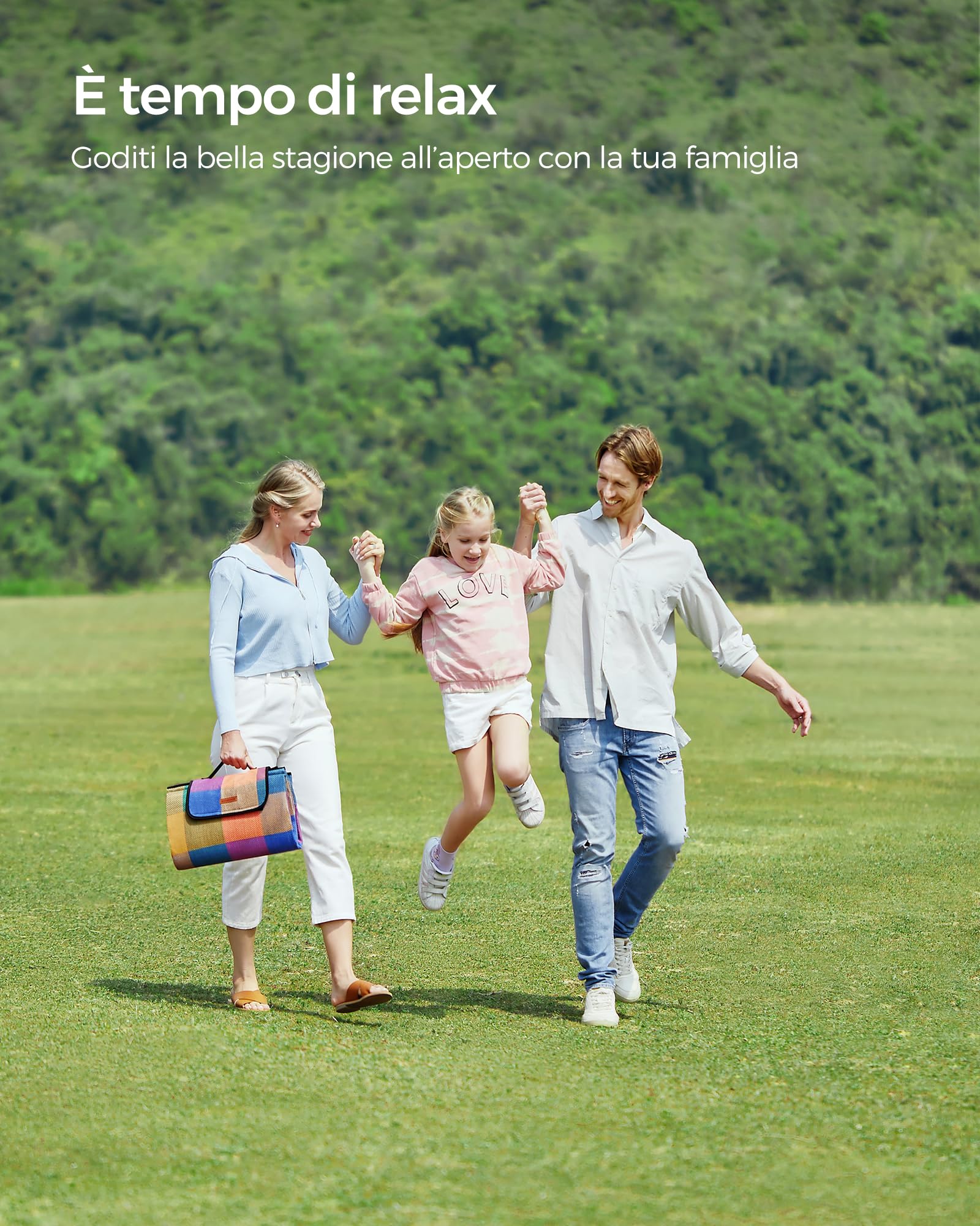 SONGMICS Coperta da Pic-nic, Tappeto da Campeggio o Giardino, Impermeabile e Pieghevole, con Manico, Multiuso, 195 x 150 cm GCM50K
