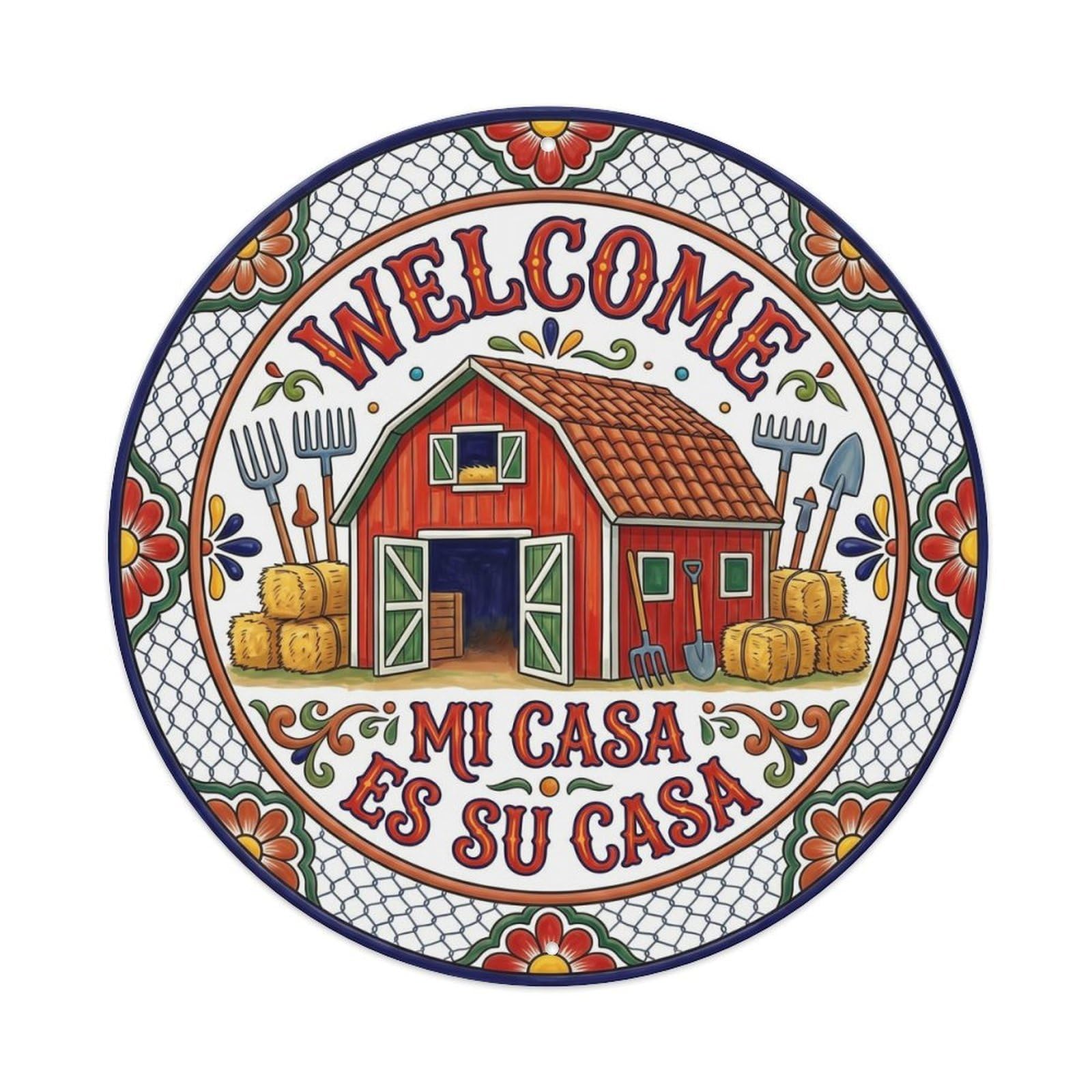 Welcome Country House Metal Tin Sign Plaque Wall Decor for Cafe, Club, Garden Round Metal Poster 8x8Inch
