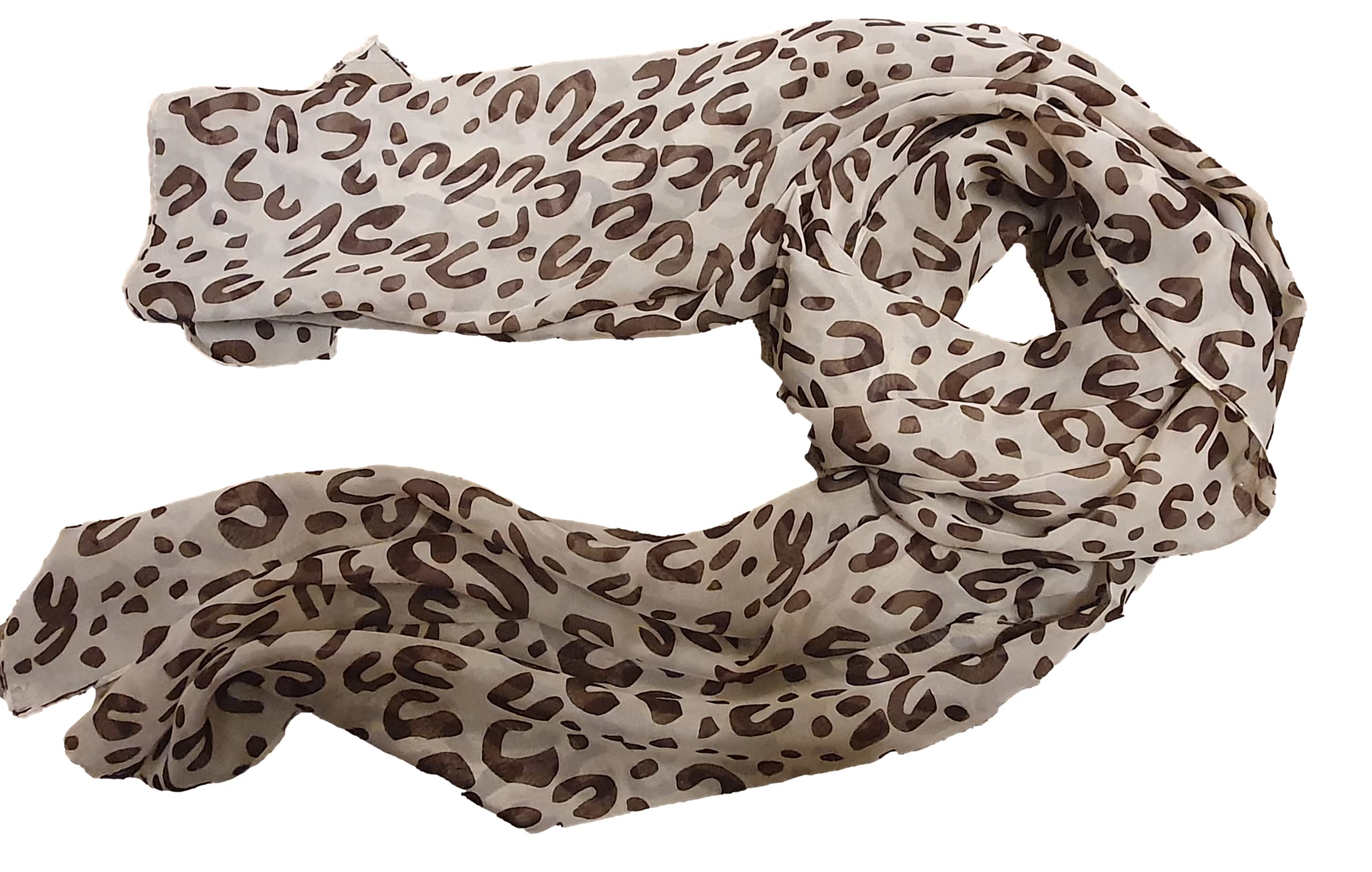 Fat-catz-Copy-catz Beige/Brown Animal Leopard U Print Chiffon Ladies Shawl Scarf Wrap 160cm x 50cm