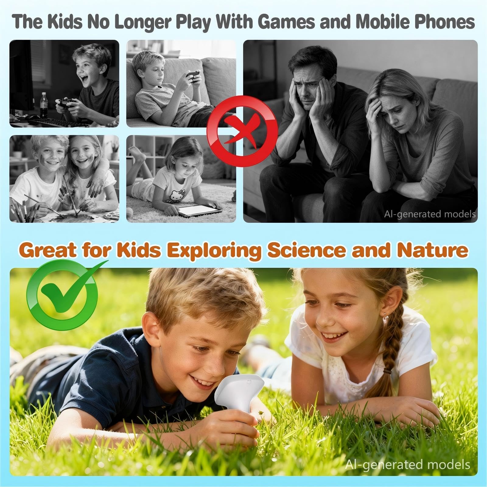 Microscopio de bolsillo para niños de más de 3 años, microscopio de mano 1000X para niños con IPS digital de 2 pulgadas, mini lupa portátil para video fotográfico, digiscopio edu científico, ideas de