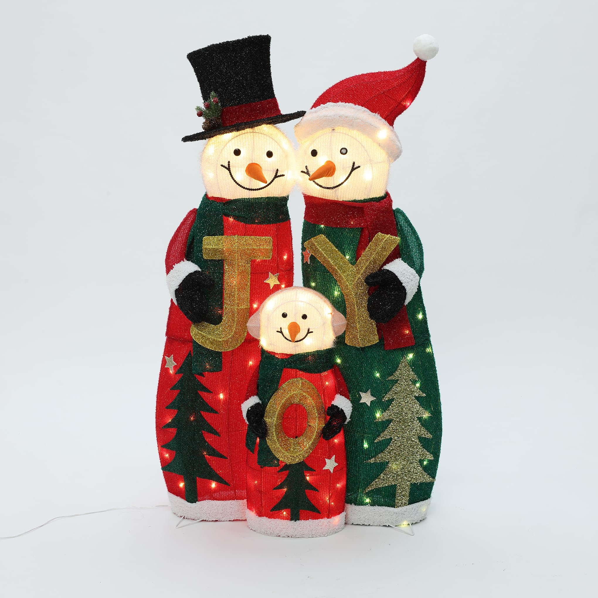 LuxenHome - Muñeco de nieve iluminado de 3 pies, decoración familiar al aire libre, muñeco de nieve con sombrero y bufanda, decoraciones navideñas iluminadas para interiores y exteriores para porche