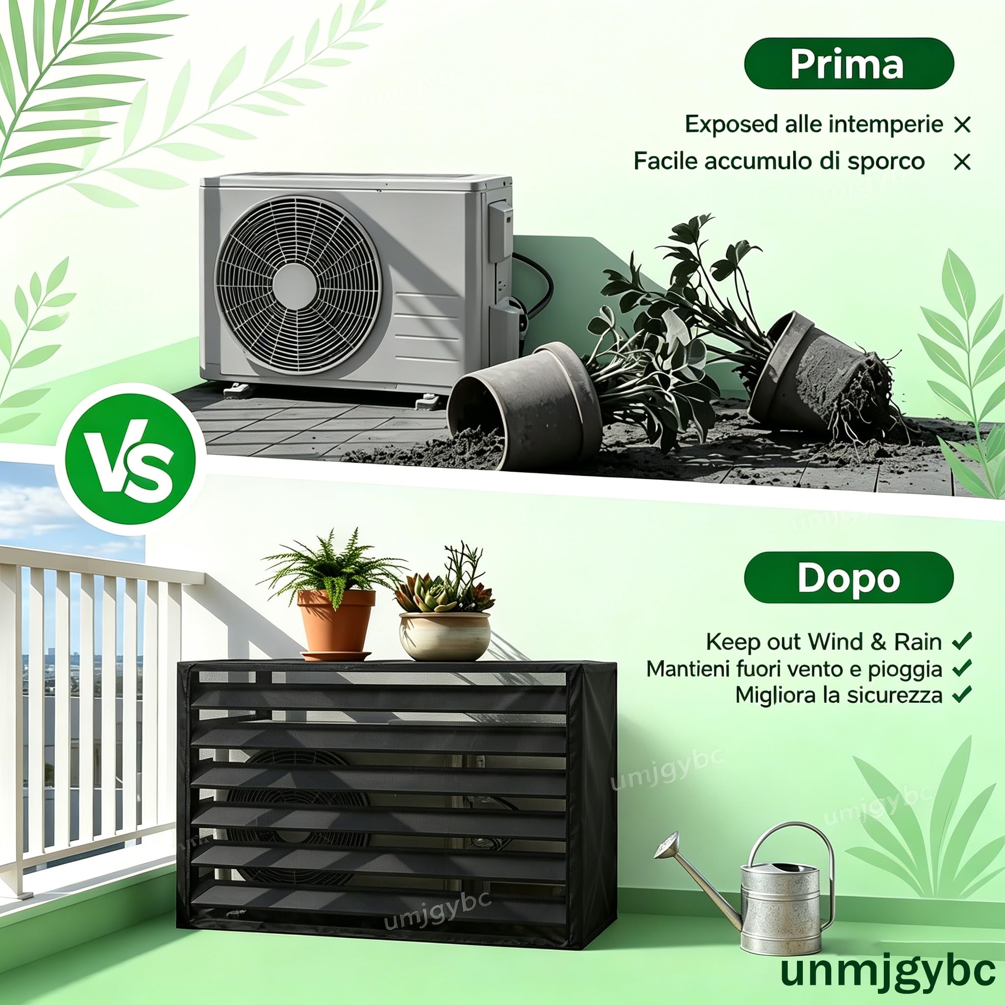 Protezione per unità esterna climatizzatore con copertura, struttura in alluminio verniciato elettrostaticamente, antiruggine antipioggia, ventilazione libera per unità 2~3 HP（Bianco 110×60×80cm）