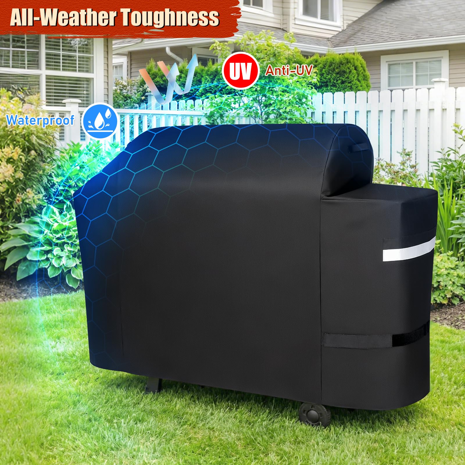 Denmay Copertura Per Barbecue Weber Searwood XL 600, Modello 3400146, Impermeabile E Resistente Ai Raggi UV, Nero