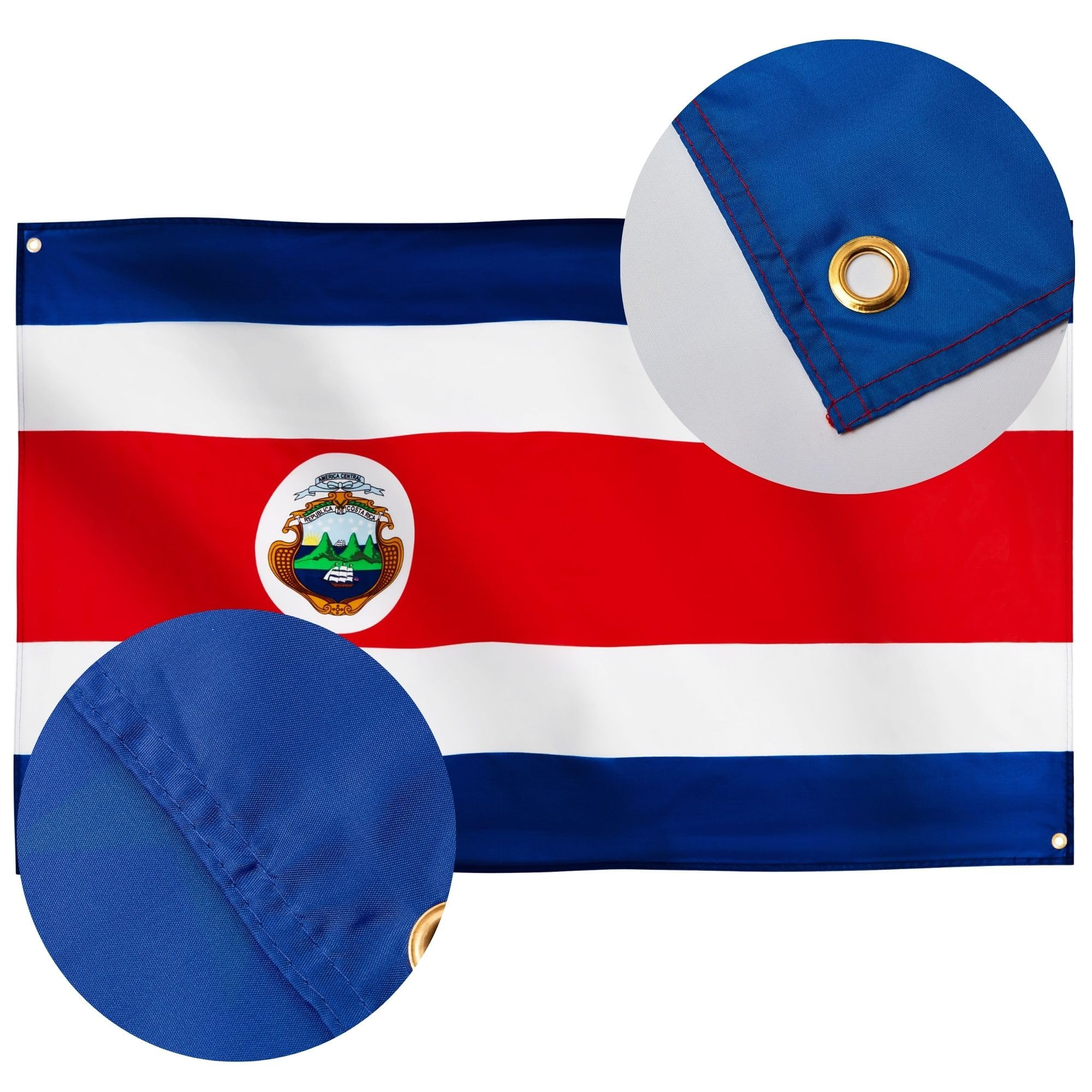 Runesol Costa Rica Flag, 91x152cm, 3ft x 5ft, 4 Grommets, Eyelet In Every Corner, Costa Rican Flag, Tiquicia, Democracy Day - Image 4