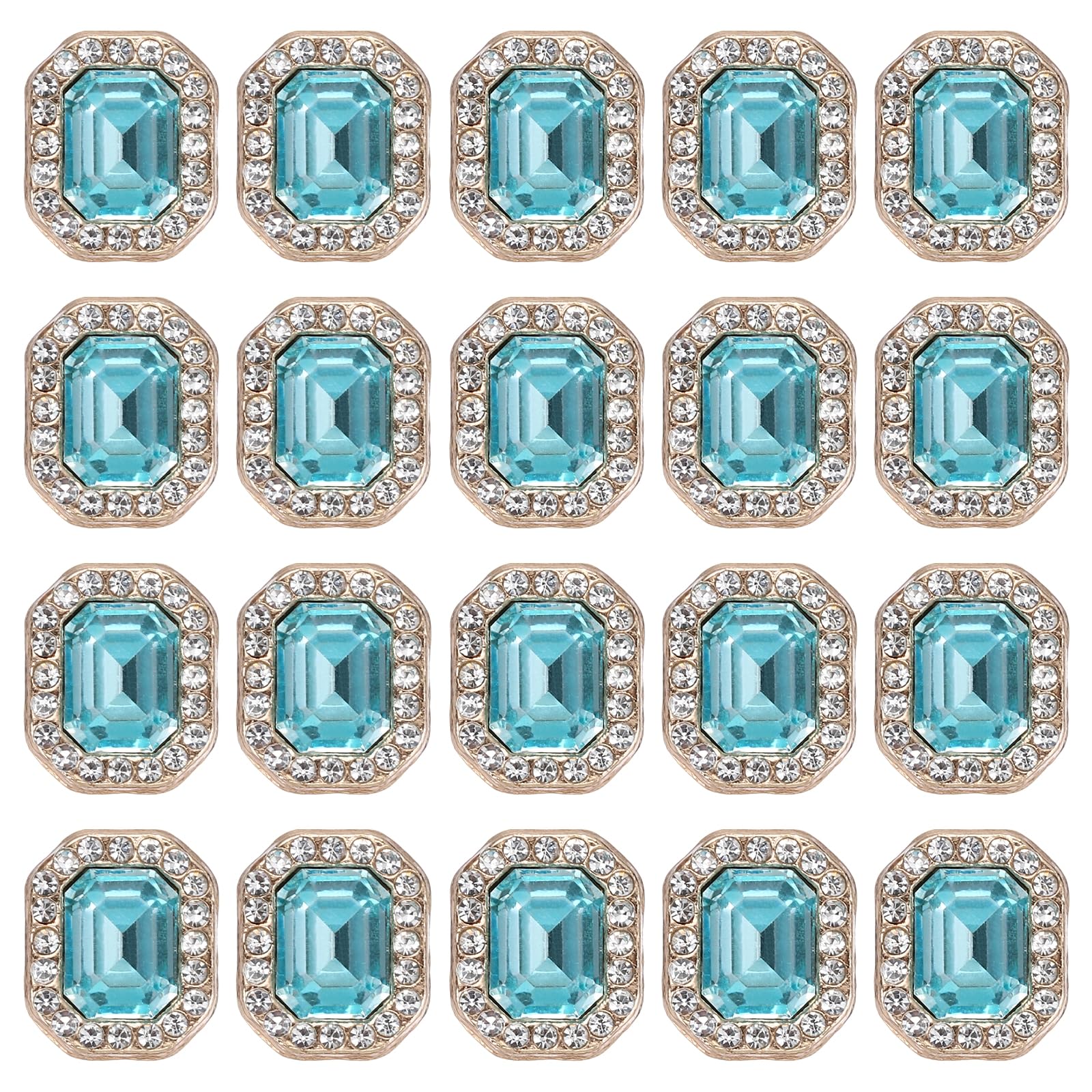PATIKIL 20pcs Rhinestone Buttons for Clothing, 0.5x0.4(12x10mm) Rectangle Crystal Buttons Diamond Flowers Embellishments Sew on Bulk for Crafts DIY Sewing Jewelry Making, Sky Blue