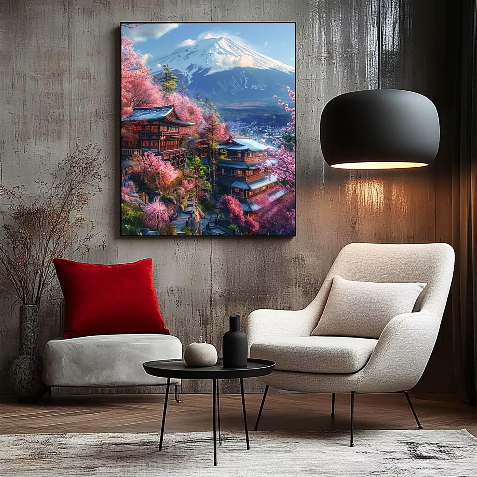 Malowanie po numerach dla dorosłych, japońska architektura malowanie według numerów, Snow Mountain 102 x 137 cm, hobby dla dorosłych kobiet, malowanie na płótnie farbą akrylową i pędzlami, sztuka