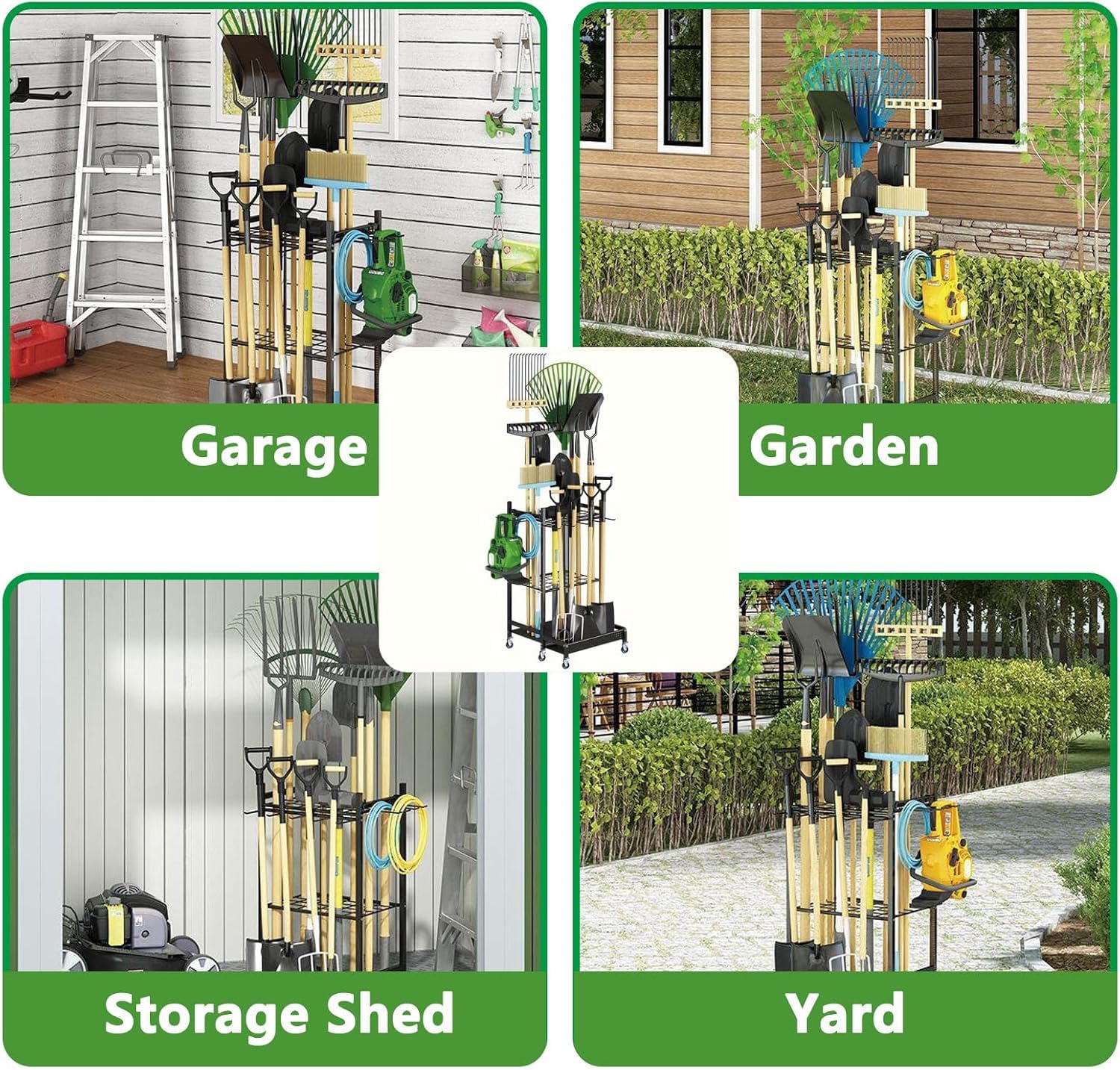 Portautensili da giardino per l'organizzazione del garage, sistema di archiviazione degli attrezzi da esterno, organizer da giardino per uso interno ed esterno, soluzione efficiente per riporre gli
