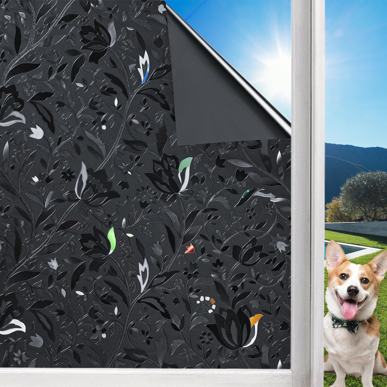 Niviy Blackout Window Film 100% Light Blocking Window Cover Room Darkening Black Window Film Removable Black Out Window Tint for Home(23.6 x 78.7 inches)