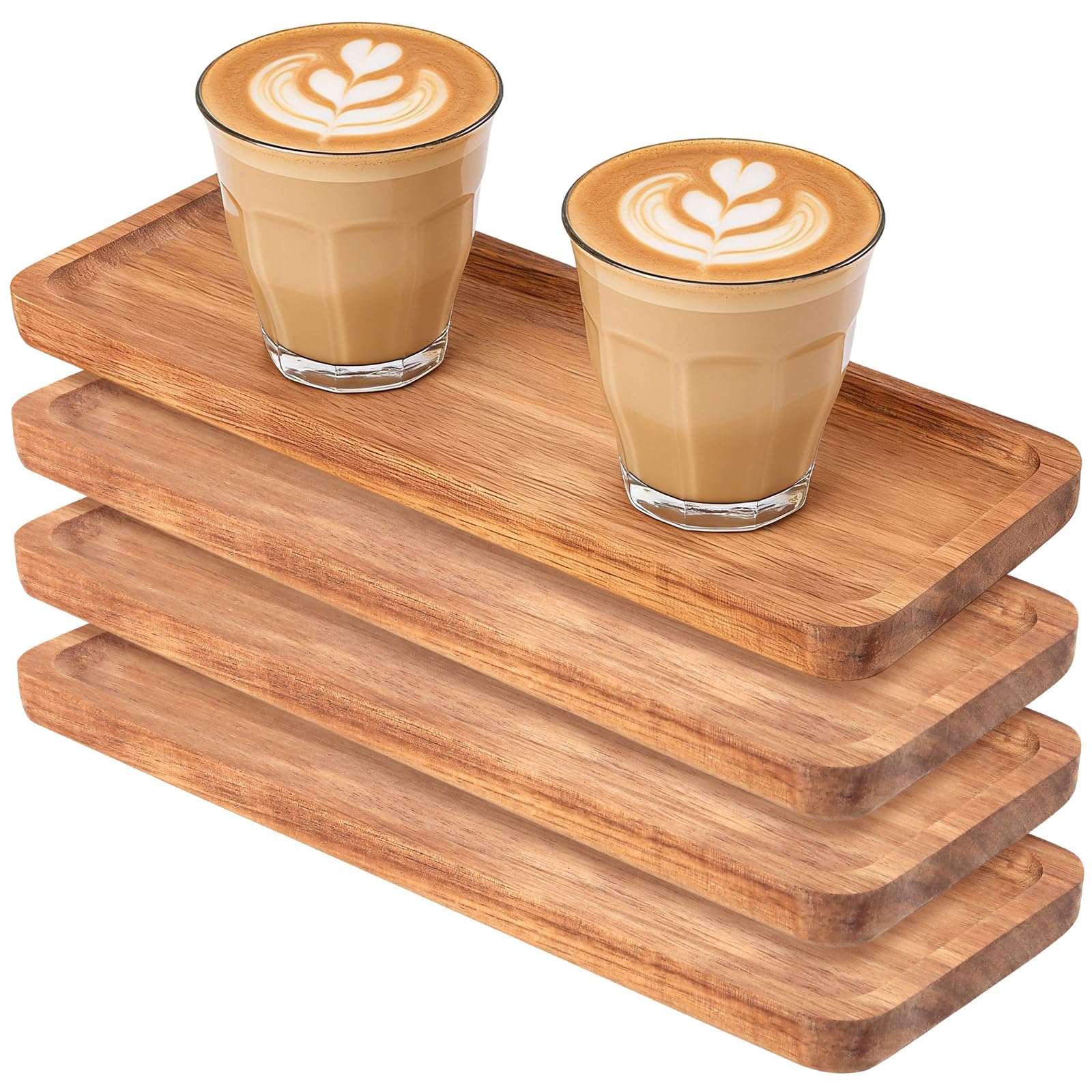 Joikit Wood 4 Pieces Rectangle Tray, 29 X 10.5 X 1.5Cm Small En Serving Tray For Food Beverages Tea