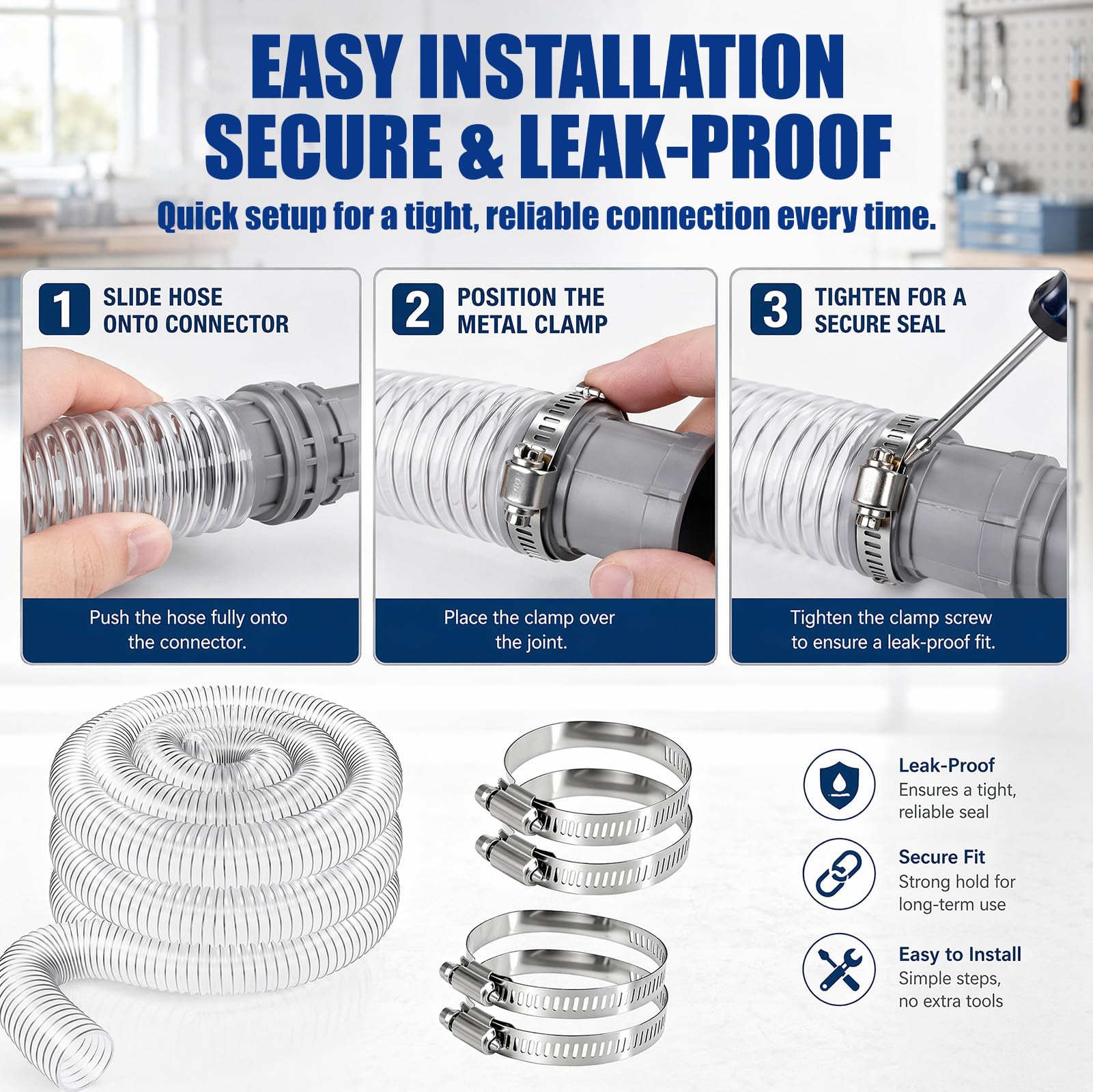 50mm Transparenter PVC Absaugschlauch, Absauganlage Spiralschlauch mit Stahlfeder, Flexibler Staubsaugerschlauch für Werkstatt, CNC, Holzstaubabsaugung, Industrielle Entstaubung (3m)