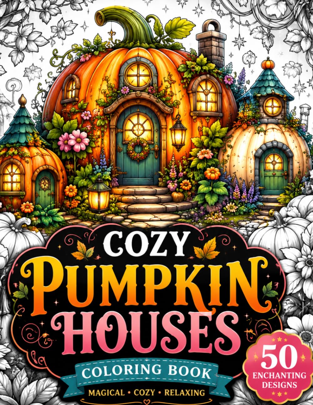Cozy Pumpkin Houses Coloring Book: Magical Fantasy Pumpkin Home Interiors, Enchanted Cottage Rooms, Cozy Fairy Village Scenes, Whimsical Storybook ... Relaxation, Mindfulness & Creative Escape