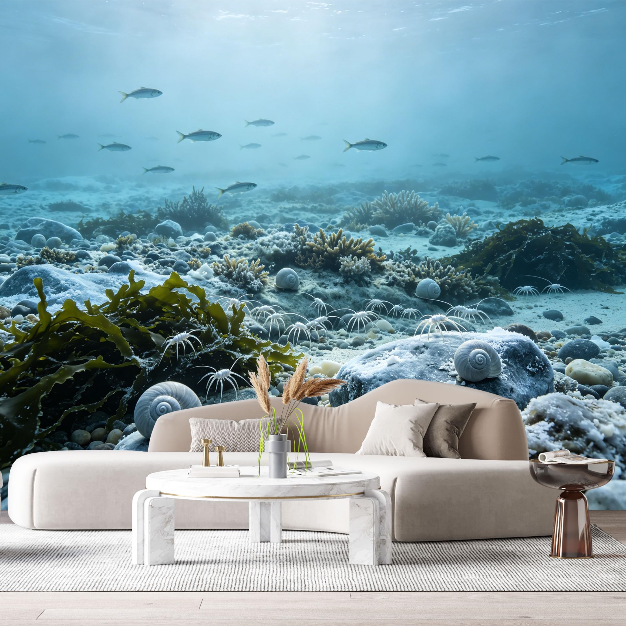 Custom Size Wall Murals Ocean Marine 3D Underwater Seascape Fish Shells SelfAdhesiveWall Fabric Removable Wallpaper Wall Decor for Living Room Bedroom Bathroom