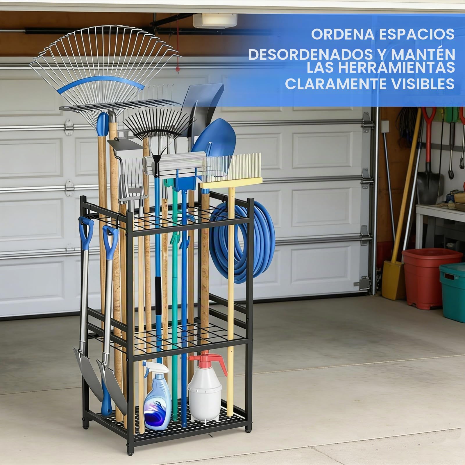 efuturetime Organizador de Herramientas de Jardín hasta 35 Herramientas, Metall Gartengerätehalter Stehend mit Rollen 80×43×30cm por Riporre Scope, Pale y Rastrelli por Garage, Rimessa