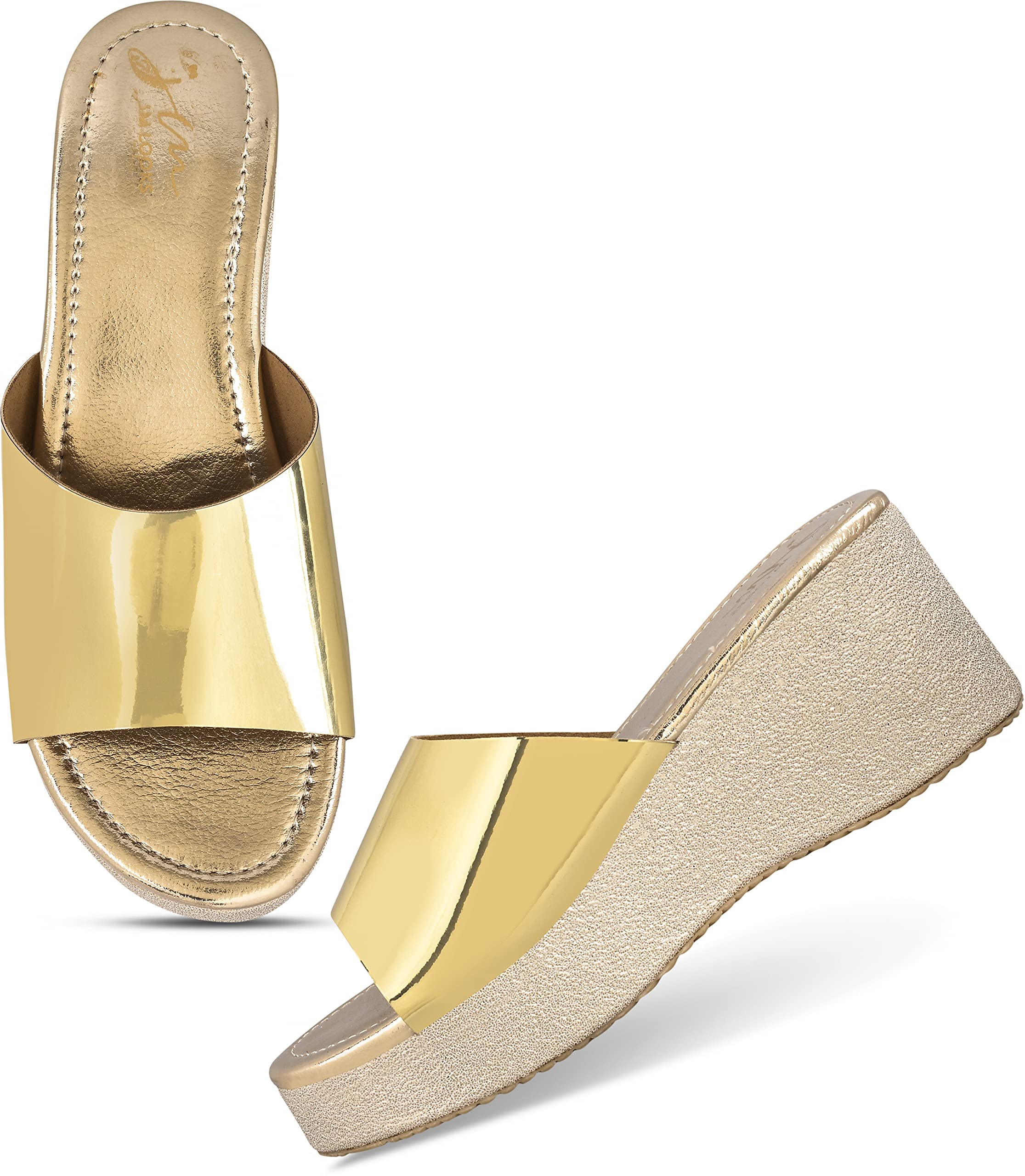 JM LOOKS Shimmer Wedges Heels Sandals For Womens & Girls MF-10-X