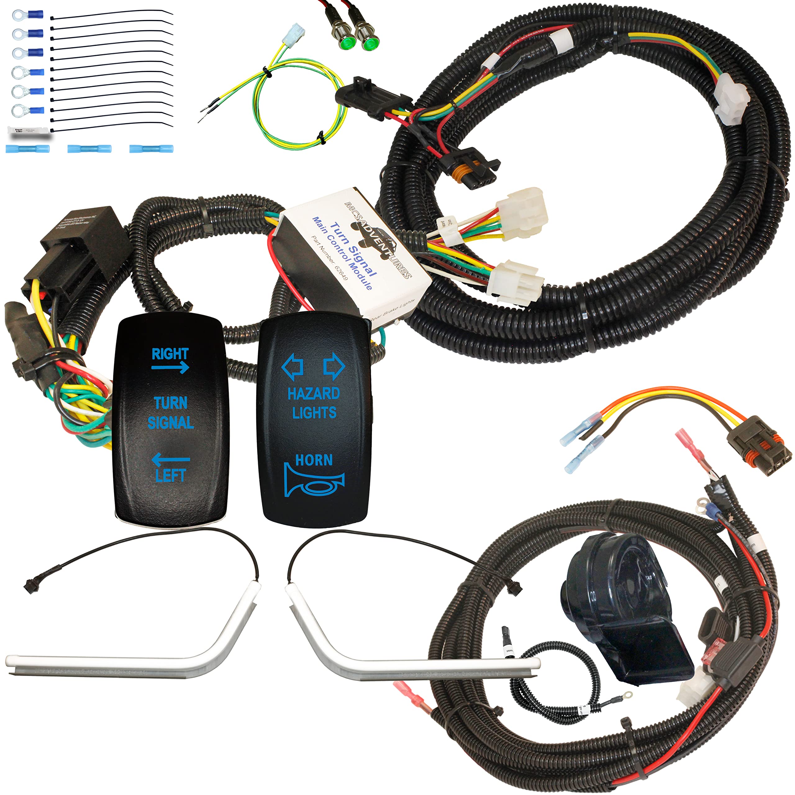 MCSADVENTURES plug and play turn signal kit for Polaris General with teardrop headlight accent front turn signals (Rocker Switch, With Horn)